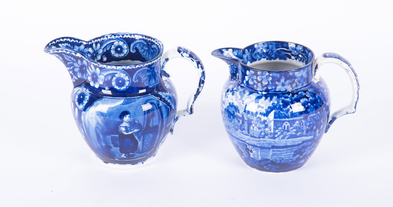 Two Antique Staffordshire Historical Blue Pitchers (1 of 4)