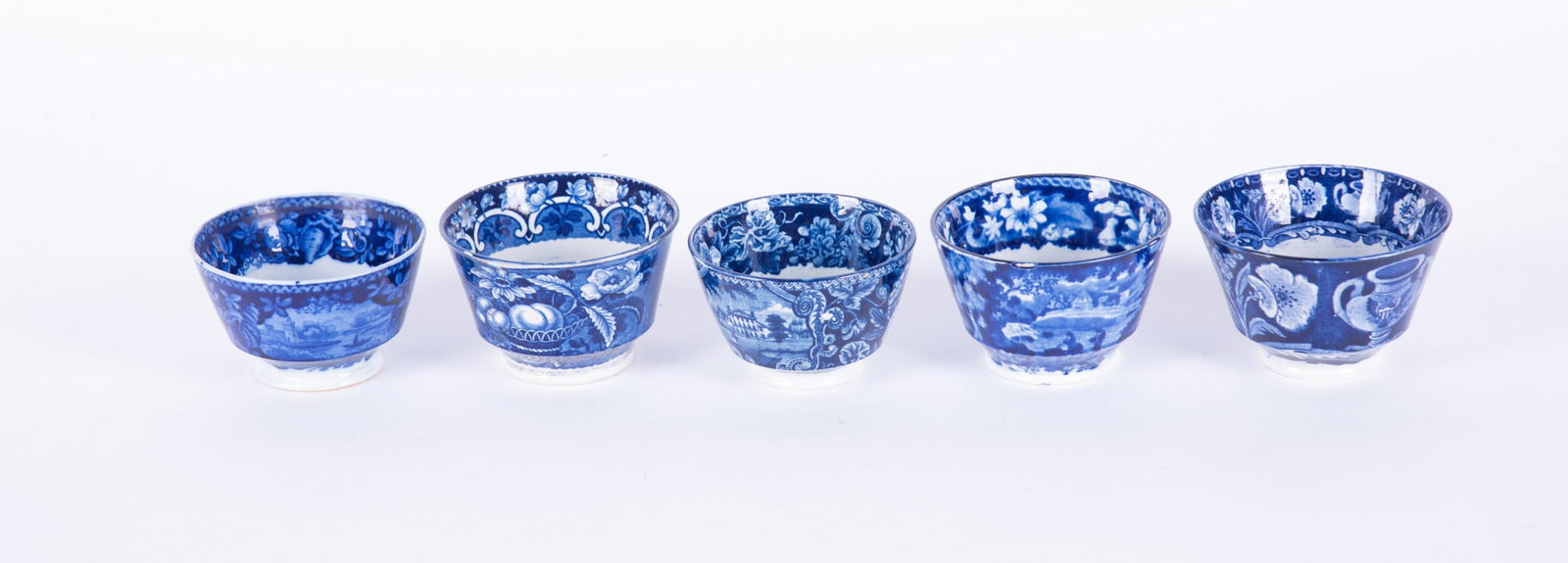 Five Staffordshire Historical Blue Tea Cups (1 of 4)