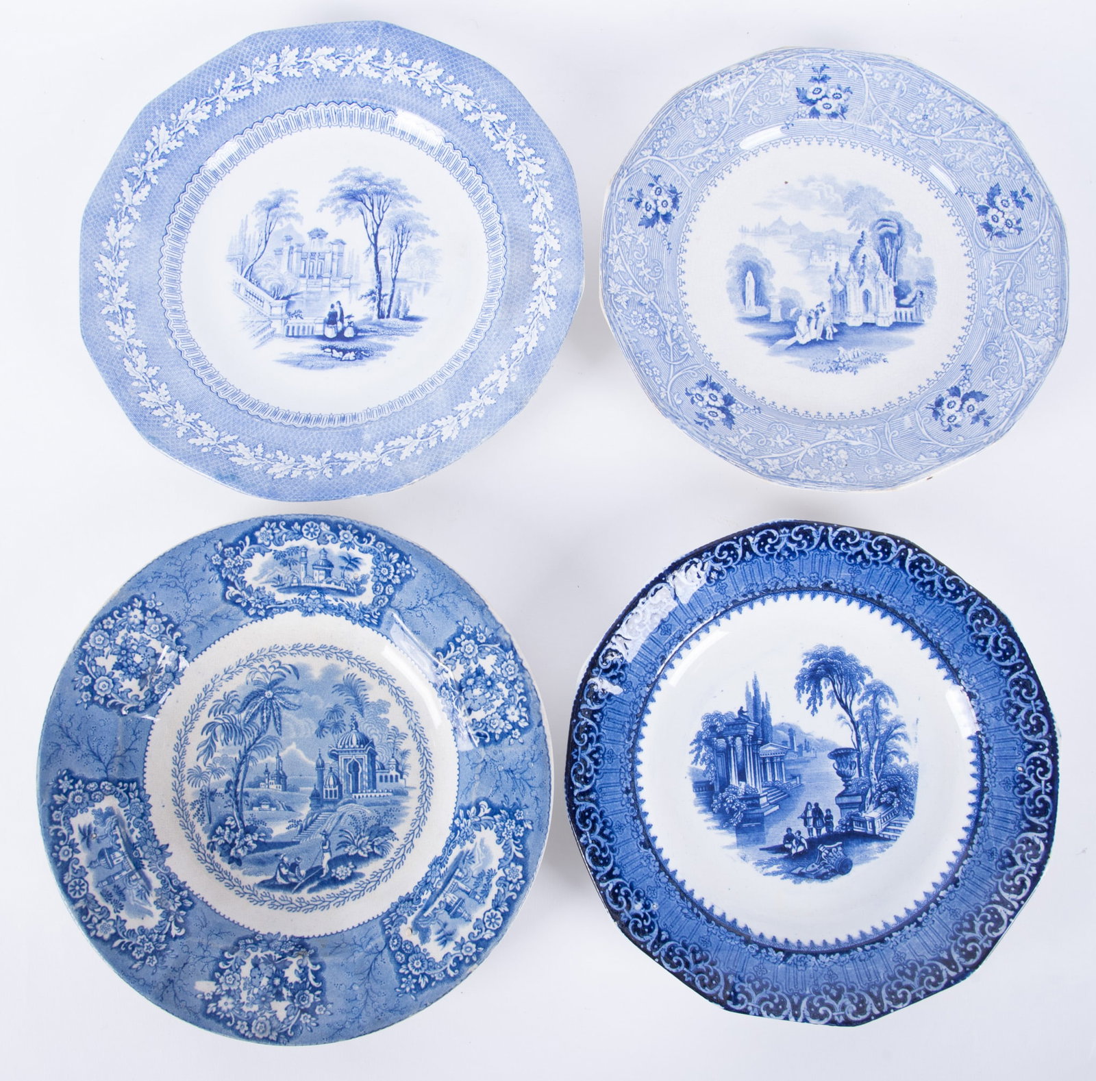 Four Antique Staffordshire Blue and White Transferware Plates (1 of 4)