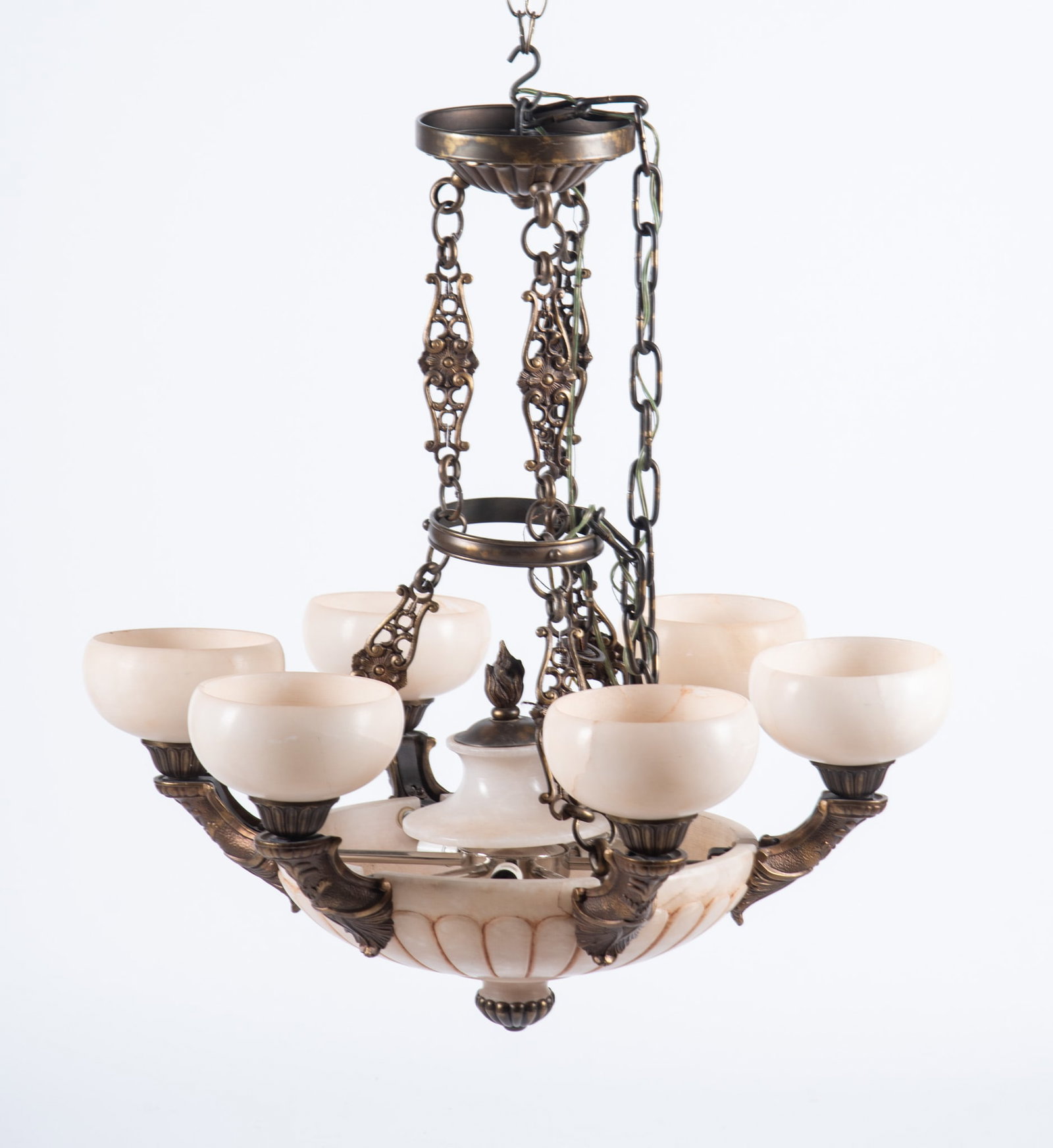 An Alabaster and Bronze Six-Arm Chandelier (1 of 4)