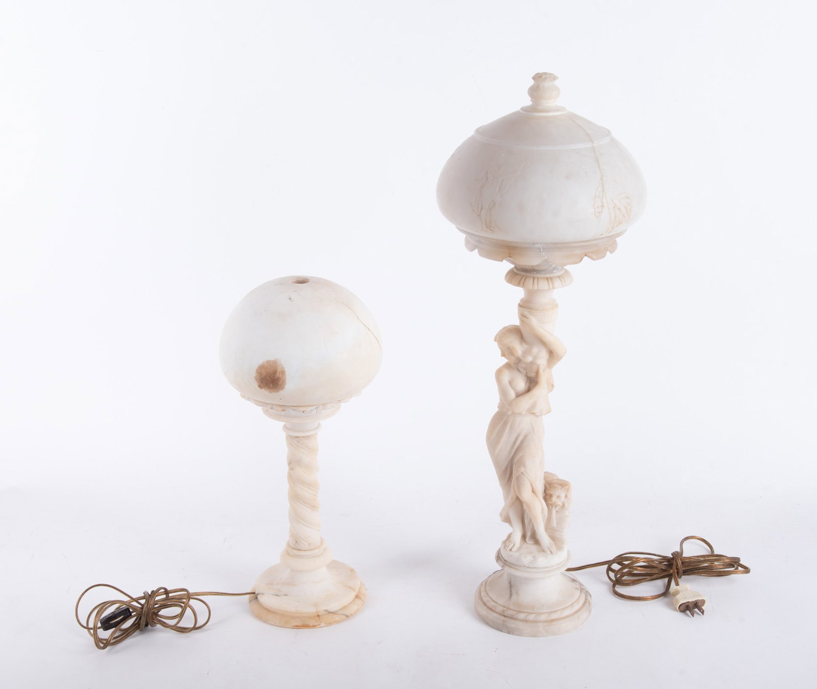 Two Antique Italian Carved Alabaster Lamps (1 of 4)