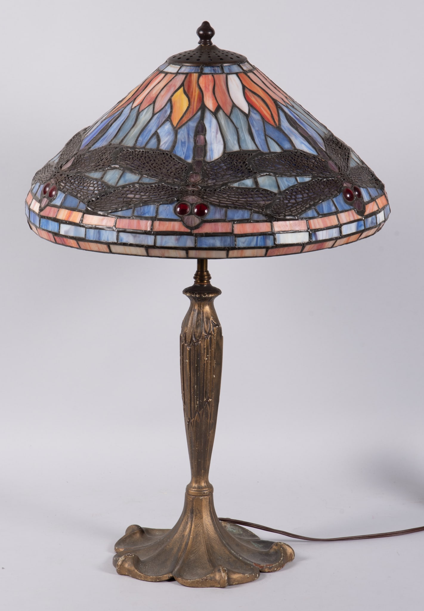 Vintage Art Nouveau Table Lamp with Tiffany Style Shade (1 of 4)