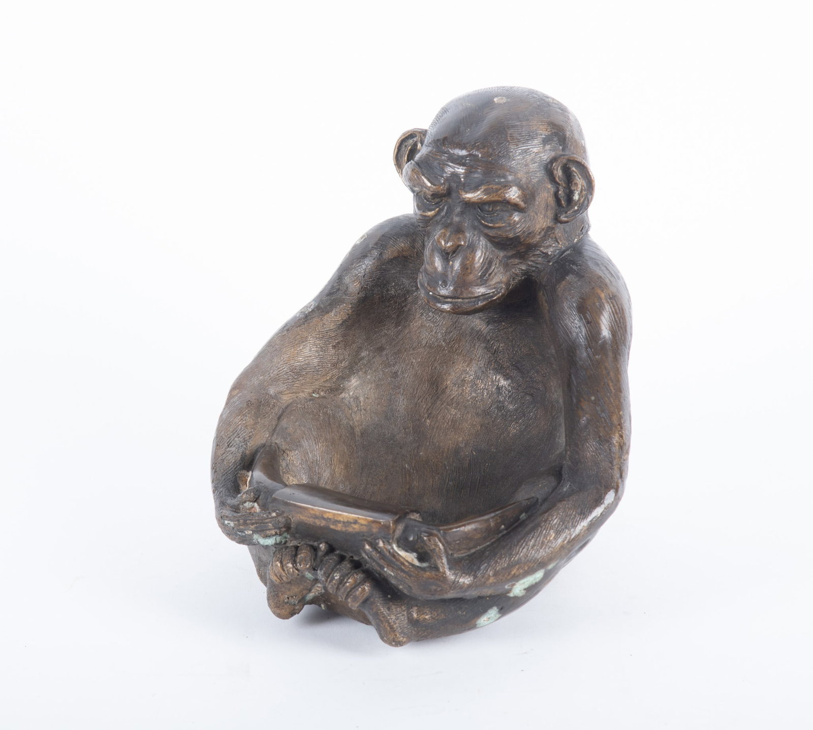 Bronze Monkey Bowl: Bronze Monkey Bowl large bronze bowl carved into a seated monkey form 9 3/4 x 9 1/4 x 10 inches