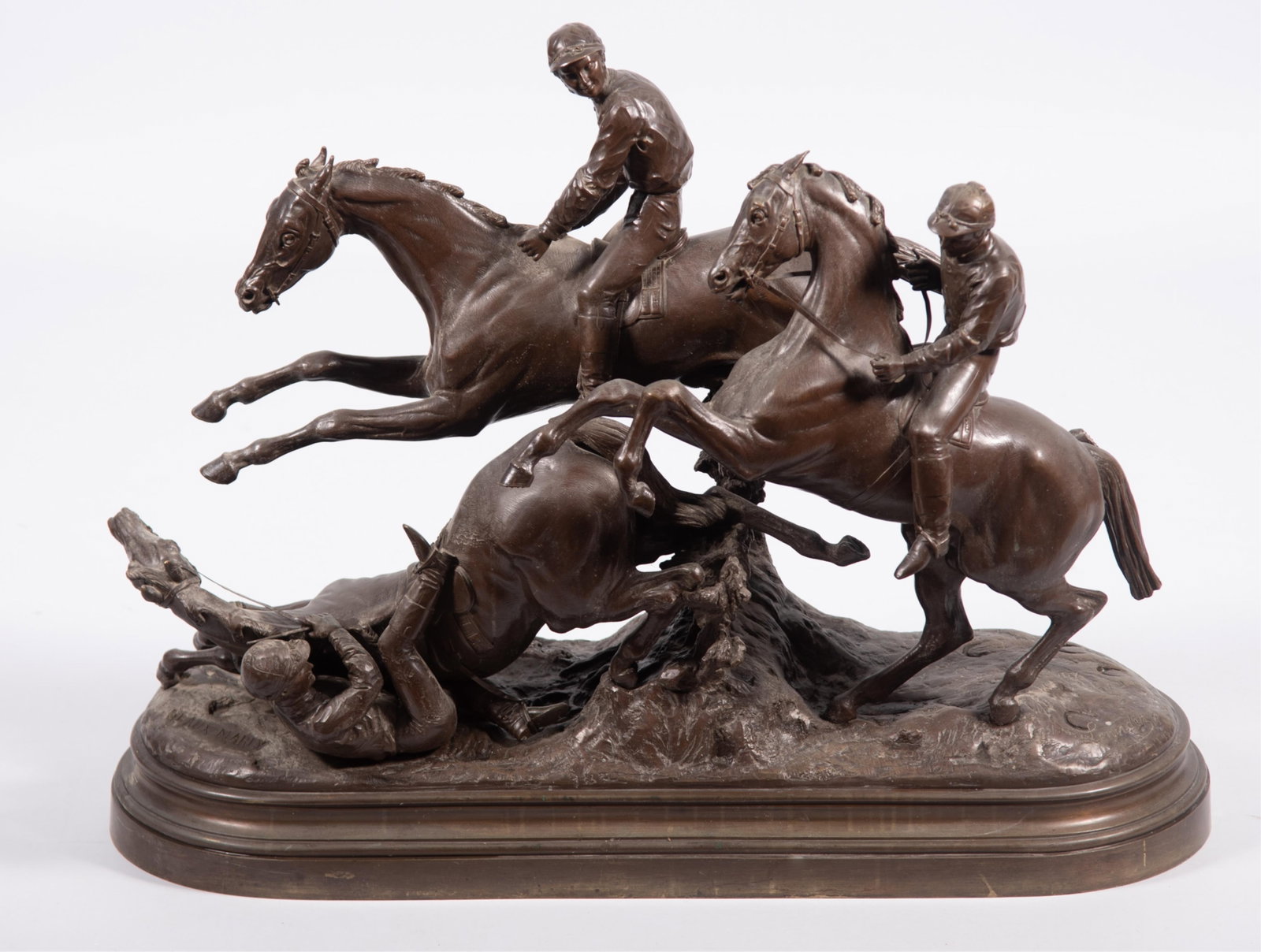 Pierre Lenordez, French (1815-1892), The Graux-Marly Steeplechase, bronze: Pierre Lenordez French, (1815-1892) The Graux-Marly Steeplechase bronze signed at the base Height: 24 inches; Length: 32 inches; Depth: 10 inches