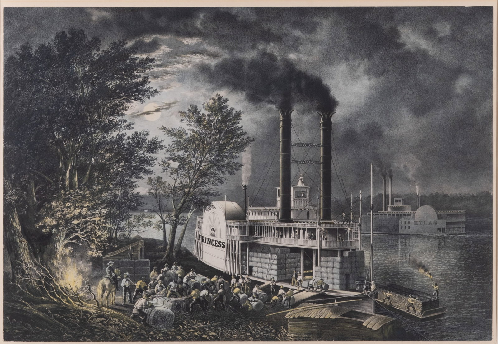 Artist Unknown, 19th Century, American, Lithograph depicting the Riverboats Princess and Hylas (1 of 4)
