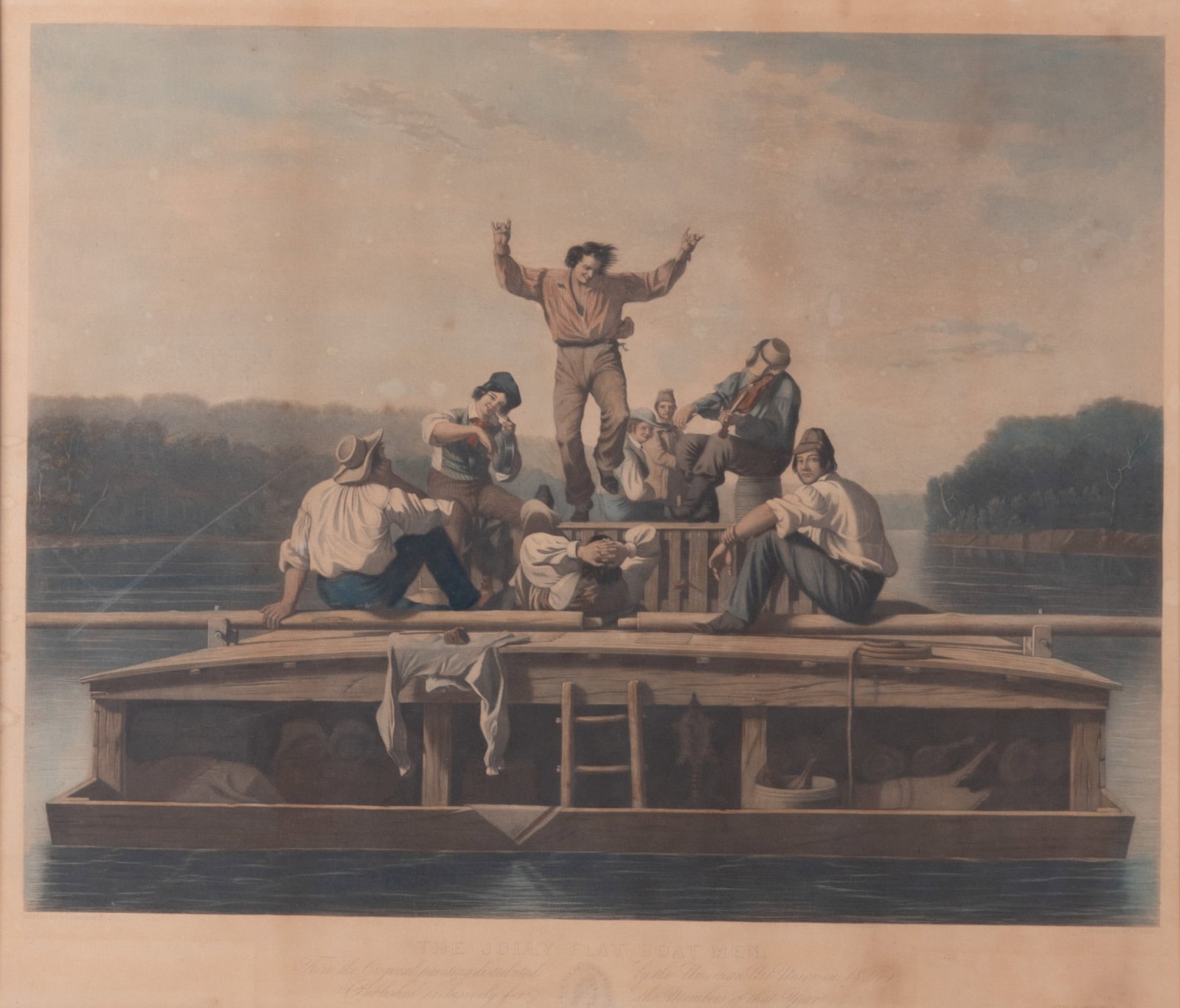 After George Caleb Bingham, American (1811-1879), The Jolly Flat Boat Men, 1847, hand colored (1 of 5)