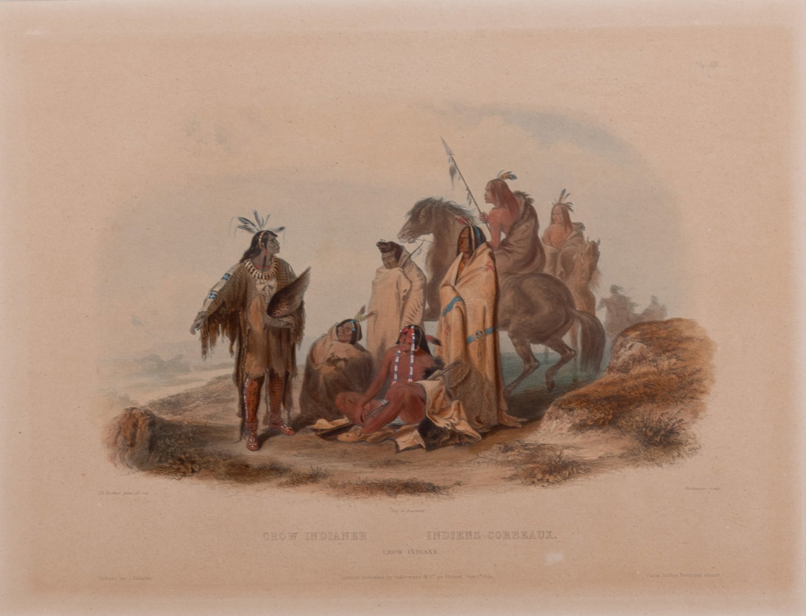 Karl Bodmer, Swiss/French (1809-1893), Crow Indians, 1840, Aquatint, etching, and roulette with (1 of 4)