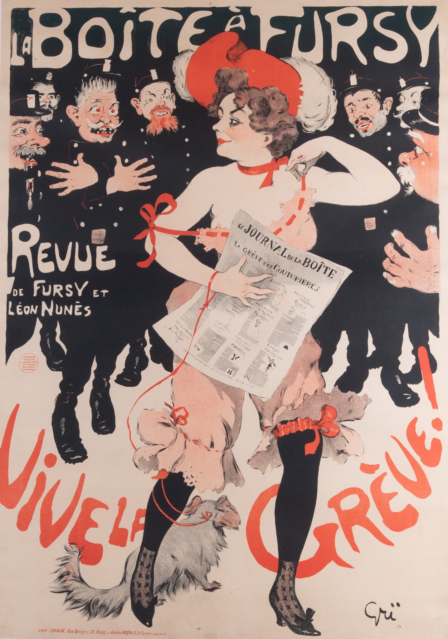Jules Alexandre Grun, French (1868-1934), La Boite a Fursy, color lithographic poster: Jules Alexandre Grun French, (1868-1934) La Boite a Fursy color lithographic poster Printed by Chaix, Paris framed. 48 x 33 1/2 inches