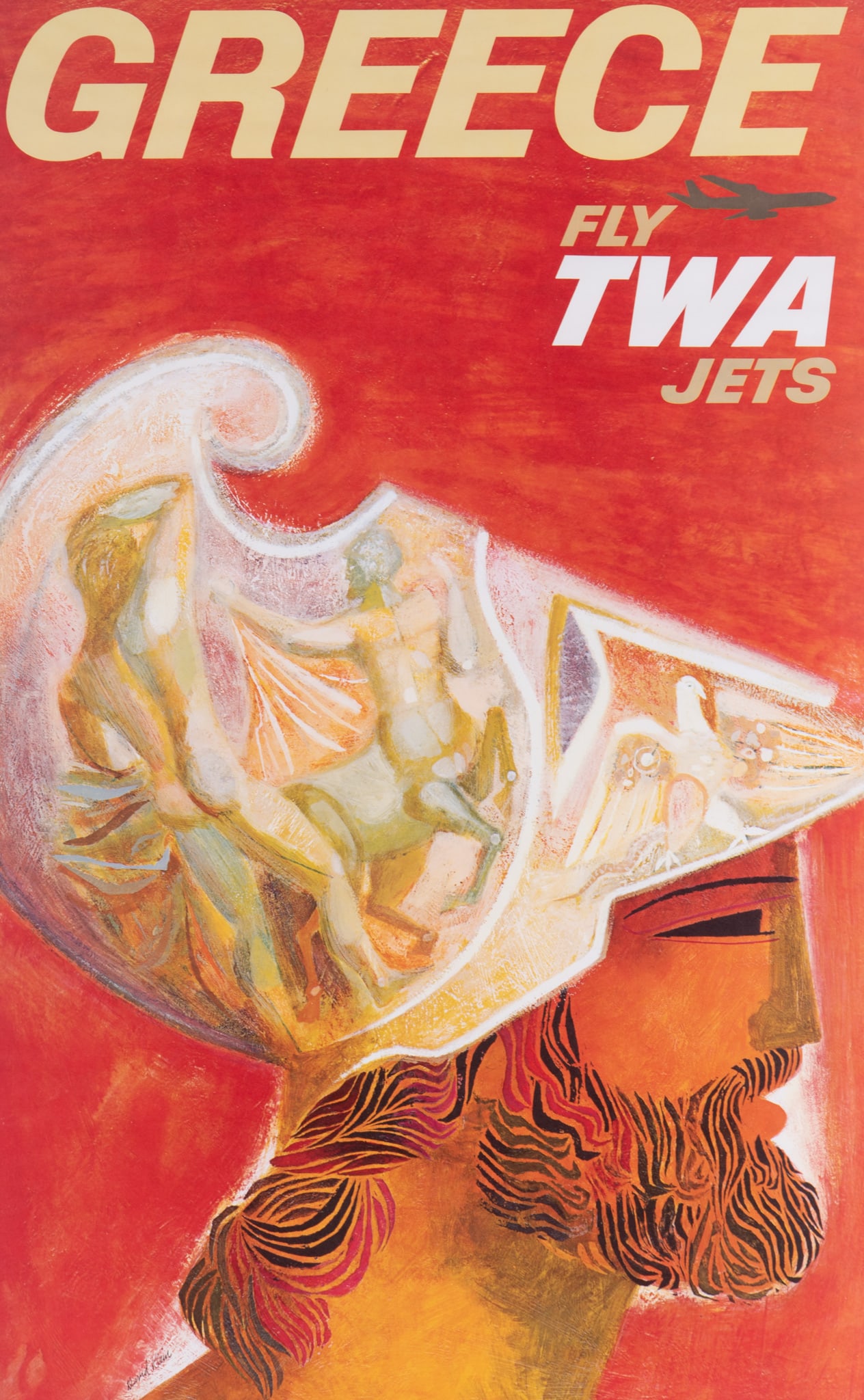 David Klein, Texas / New York (1918-2005), Greece / Fly TWA, 1955, offset lithographic poster (1 of 5)