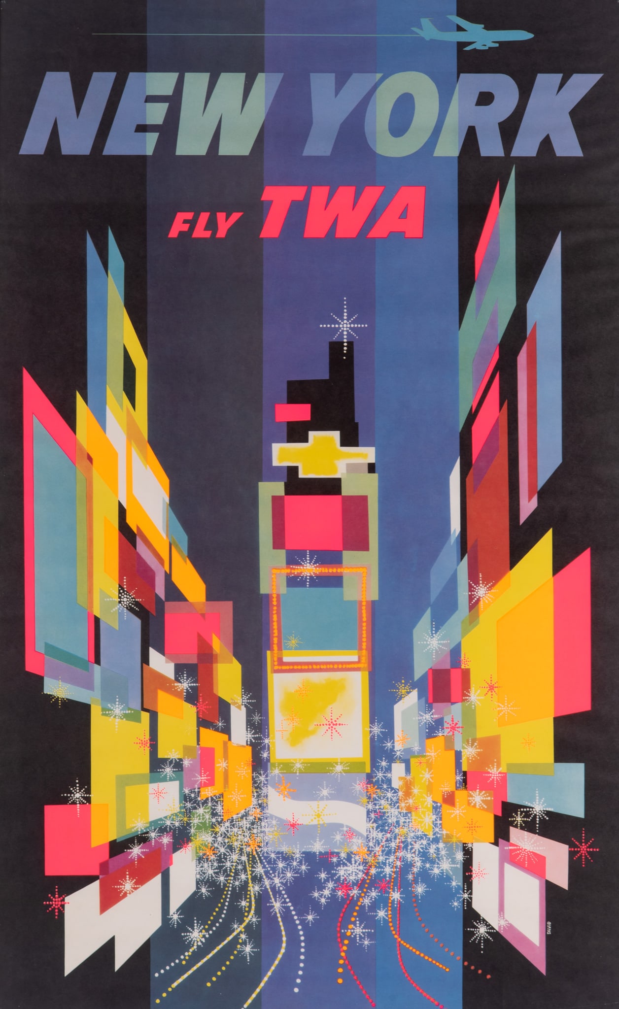 David Klein, Texas / New York (1918-2005), New York / Fly TWA, circa 1960, Offset lithograph and (1 of 5)