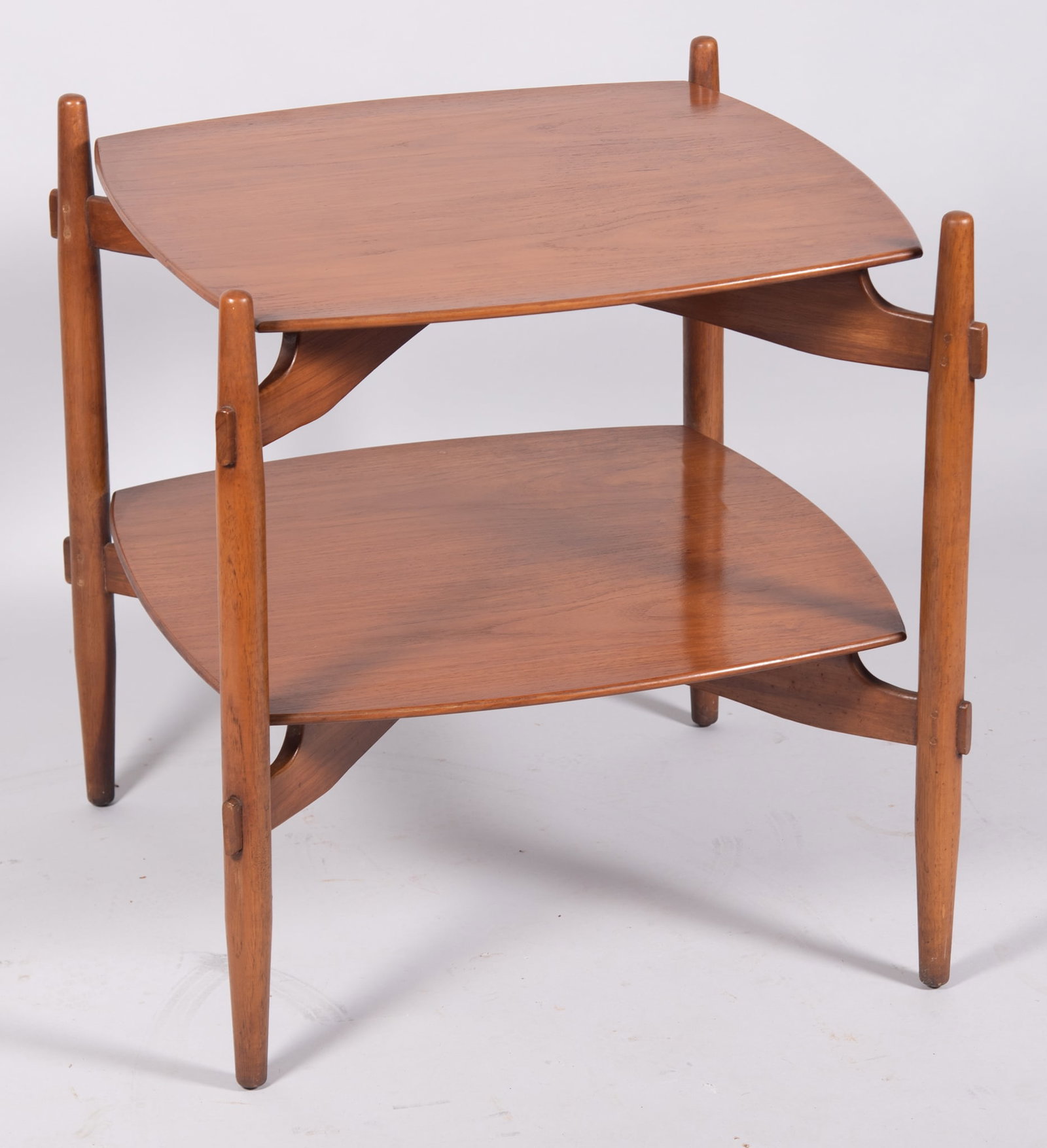 Vintage Mid-Century Two-Tiered Side Table: Vintage Mid-Century Two-Tiered Side Table A square top two tiered table in a Danish design. Height: 25 inches; Top: 24 x 23 inches
