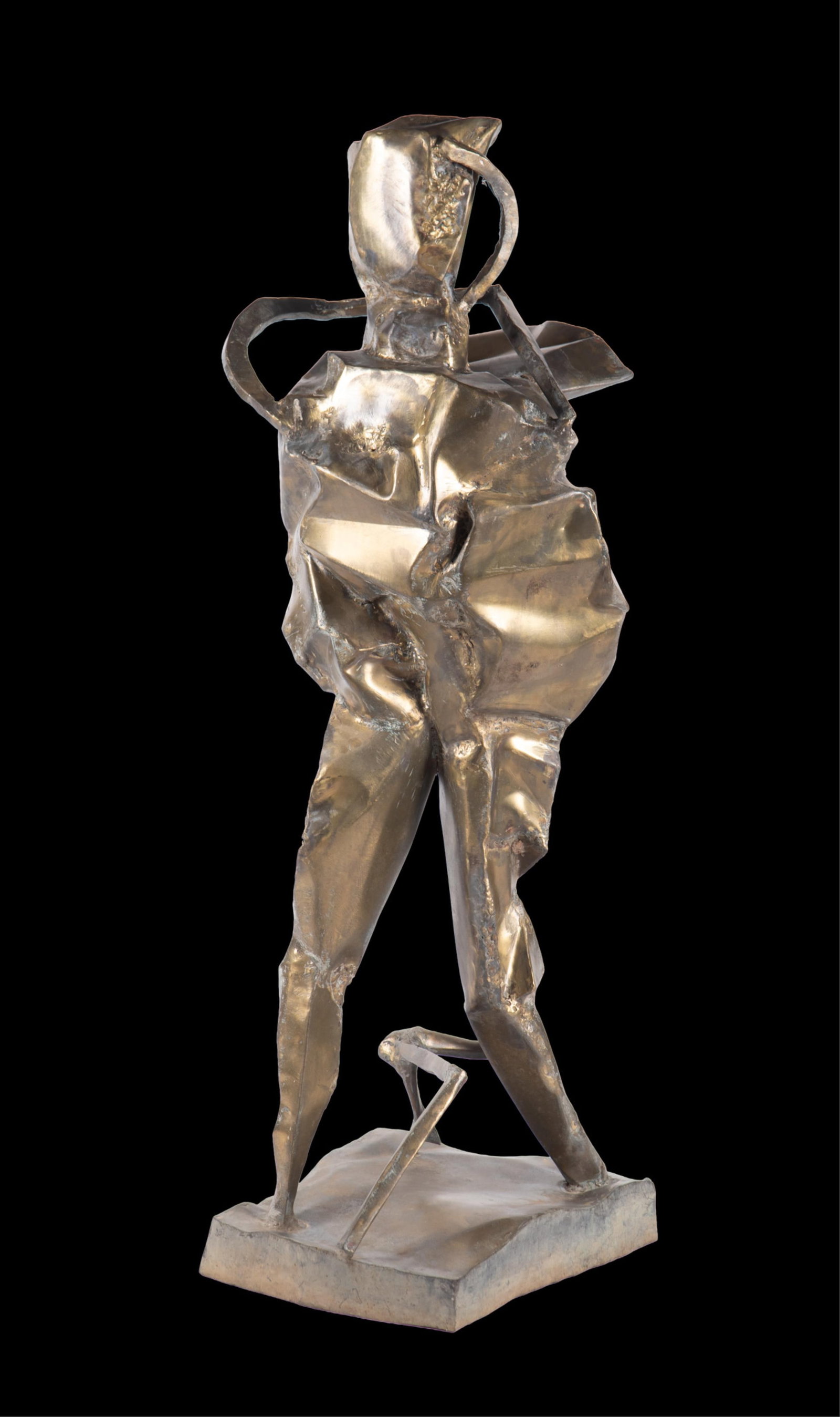 Abbott Lawrence Pattison, Illinois (1916-1999), The Athlete, 1987, gilt bronze: Abbott Lawrence Pattison Illinois, (1916-1999) The Athlete, 1987 gilt bronze Representing a striding Futurist abstracted figure Height: 66 inches; Width: 24 inches; Depth: 25 inches