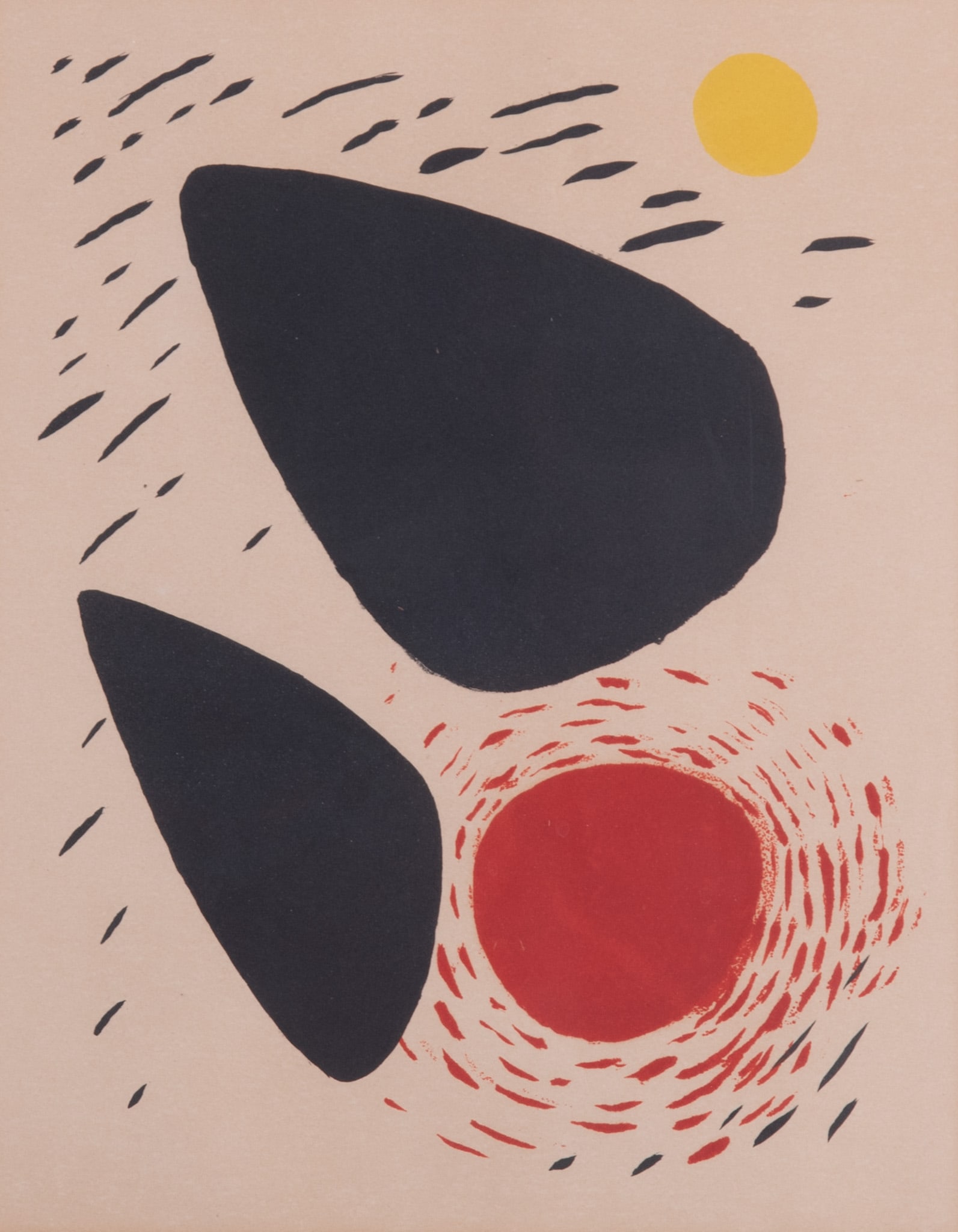 Alexander Calder, American (1898-1976), Forms in Motion / Poetry of Space, color lithograph, from an: Alexander Calder American, (1898-1976) Forms in Motion / Poetry of Space color lithograph, from an edition of 1500 unsigned, framed. Produced by Ateliers Mourlot, Paris, and published by San Lazzarro 