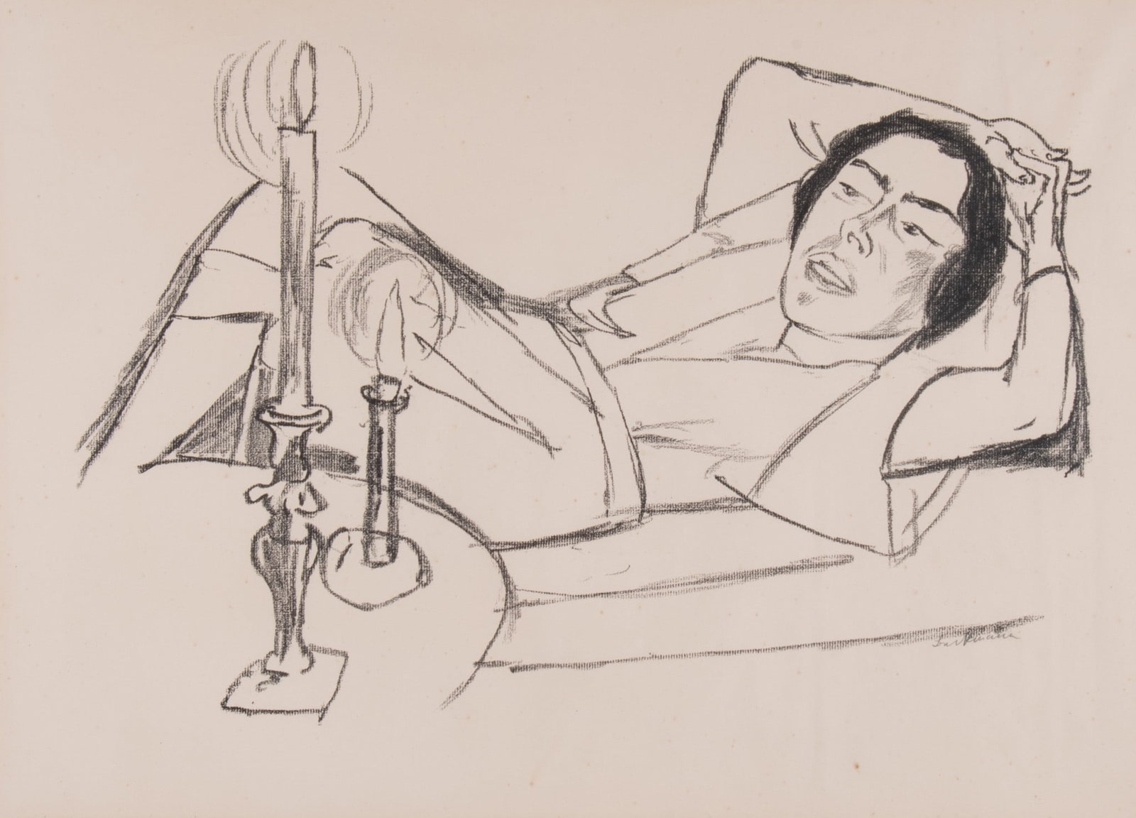 Max Beckmann, German (1884-1950), Reclining Woman, Portrait of Johanna Loeb, 1922, lithograph: Max Beckmann German, (1884-1950) Reclining Woman, Portrait of Johanna Loeb, 1922 lithograph signed lower right, framed. 12 x 18 inches