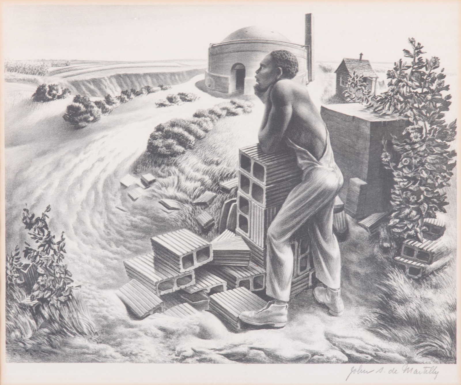John Stockton De Martelly, American (1903-1979), Looking at the Sunshine, 1939, lithograph, from an: John Stockton De Martelly American, (1903-1979) Looking at the Sunshine, 1939 lithograph, from an edition of 250 Signed in pencil, lower margin. Printed by George C. Miller, New York. Published by Ass