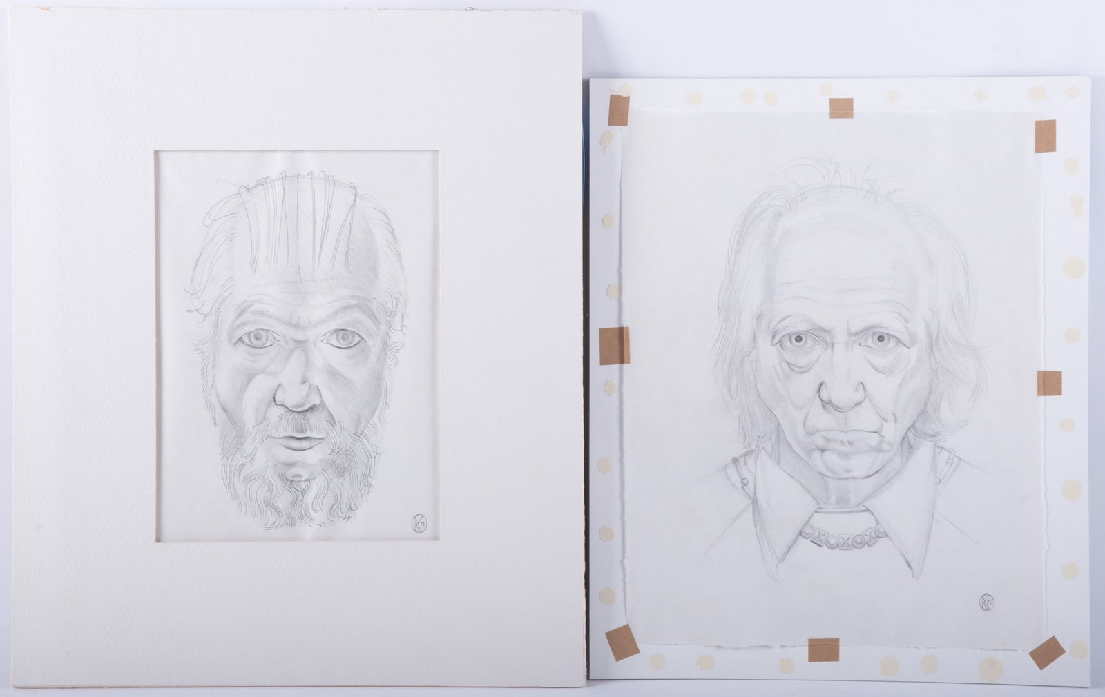 Russell Kraus, St. Louis (1918-2009), Self Portraits, 1971 and 1976, graphite on paper (1 of 3)