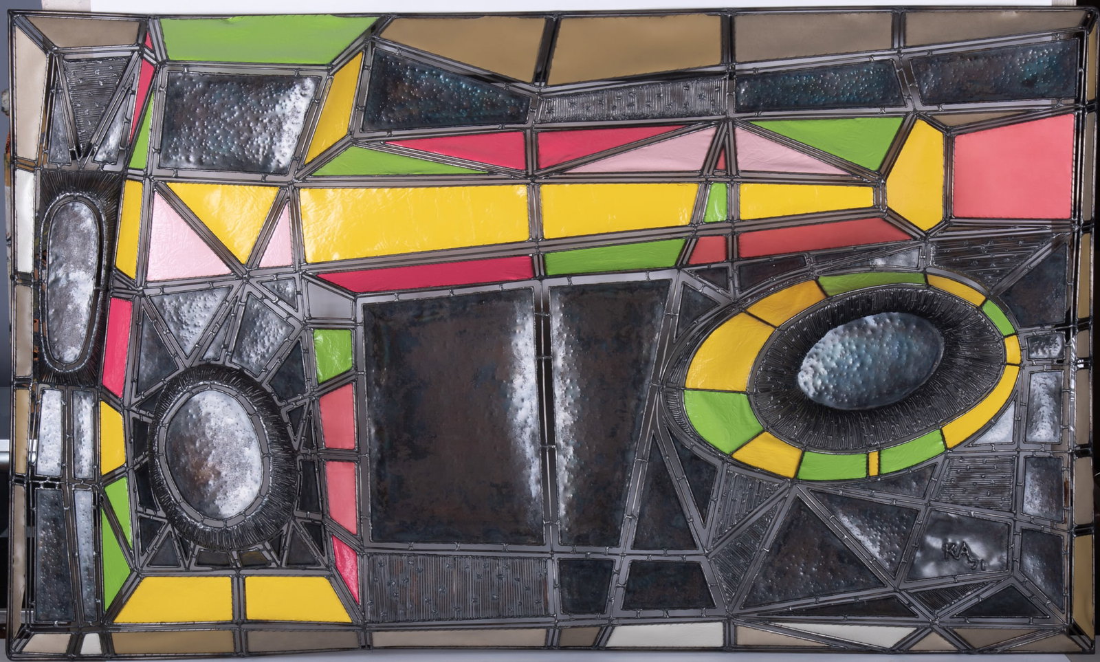 Kent Addison, Missouri (1937-2020), Untitled, 1971, mixed media wall plaque (bronze, metal wire, and: Kent Addison Missouri, (1937-2020) Untitled, 1971 mixed media wall plaque (bronze, metal wire, and fabric) monogrammed and dated lower right. Provenance: The estate of the artist. 37 x 60 x 8 inches