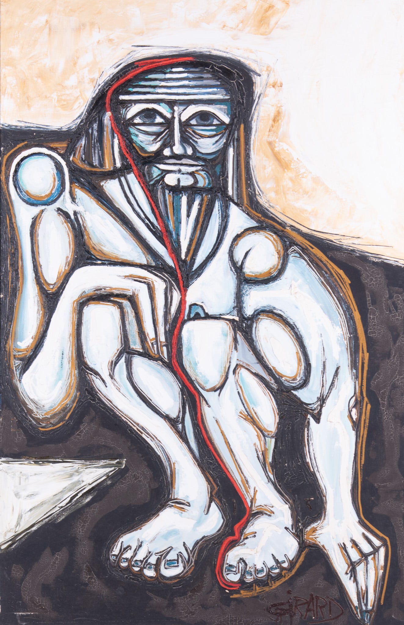 Frank Girard, Illinois / France 20th Century, Job, 1962, oil on canvas: Frank Girard Illinois / France, 20th Century Job, 1962 oil on canvas signed lower right, framed. Exhibited: Old Testament Religious Art, Temple Israel, St. Louis, May 8 - May 25, 1958 71 x 46 inches;