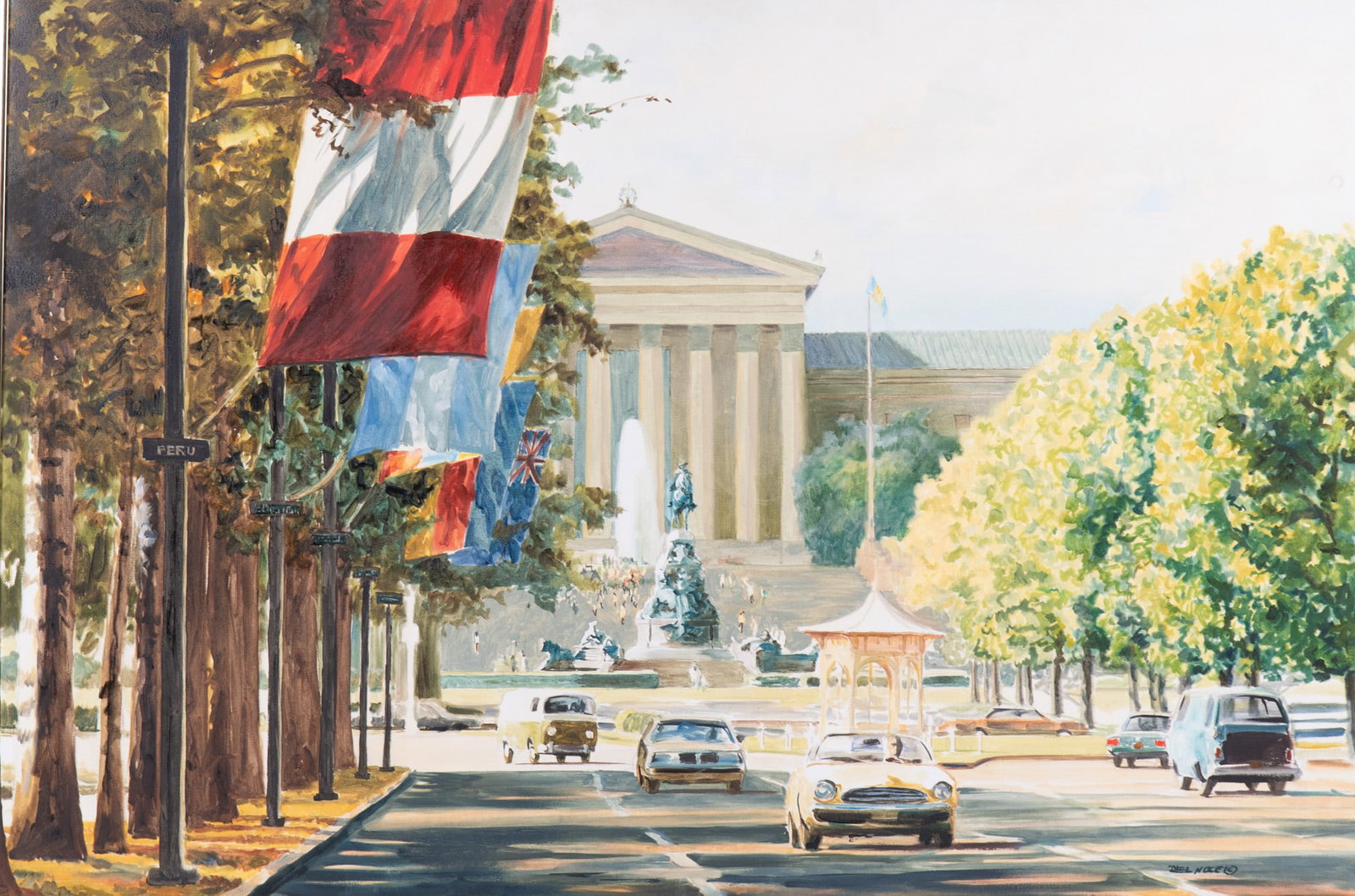 Raimond Del Noce, 20th Century, Philadelphia Museum of Art, oil on canvas: Raimond Del Noce 20th Century Philadelphia Museum of Art oil on canvas signed lower right, framed. 40 x 60 inches