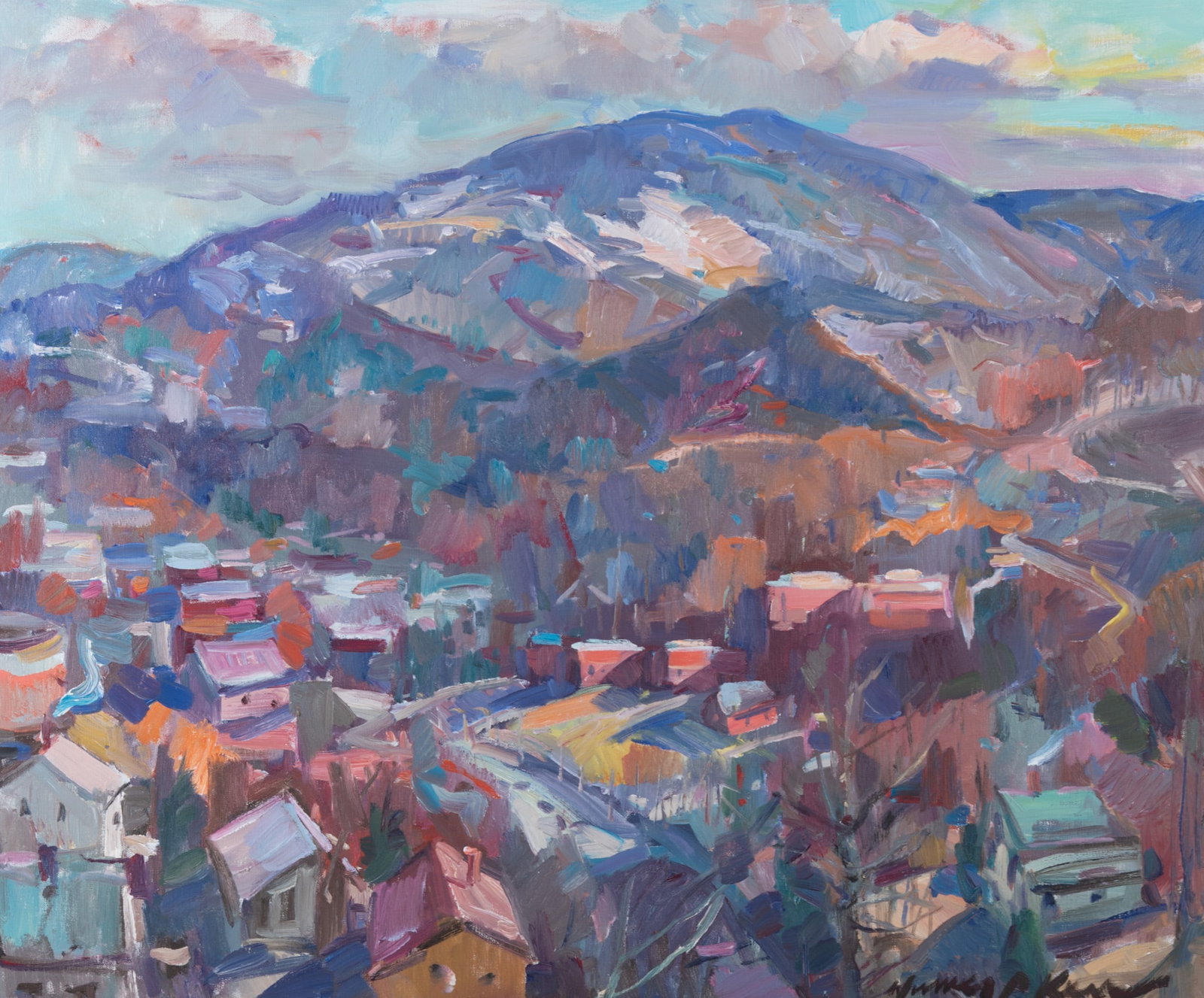 James P. Kerr, Florida, North Carolina (b. 1953), Boone Mountain, oil on canvas: James P. Kerr Florida, North Carolina, (b. 1953) Boone Mountain oil on canvas signed lower right, and again with title verso, gilt-framed. 30 x 36 inches; 36 x 42 inches (overall with frame)