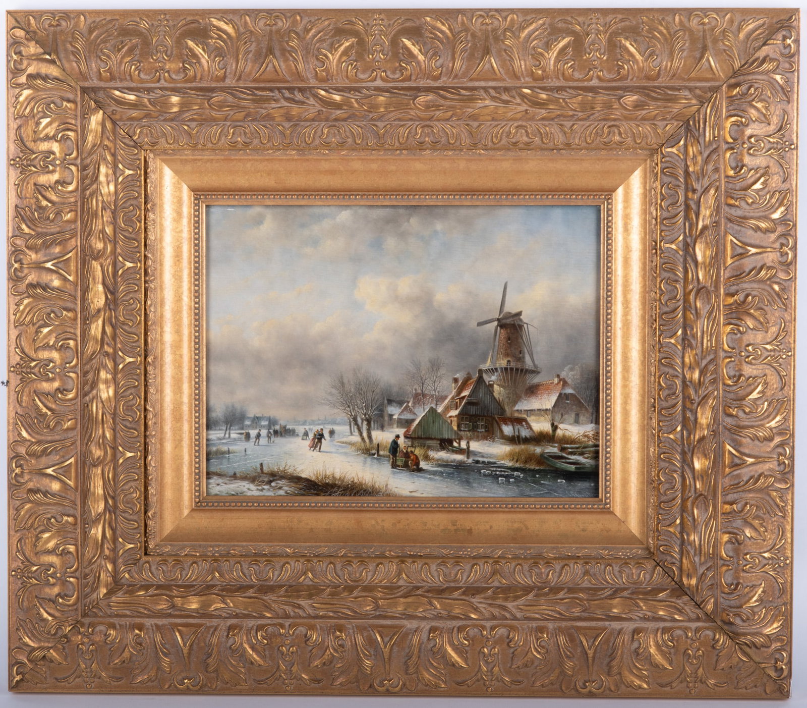 Jan Jacob Spohler, Holland (1811-1866), Winter on the River, oil on board (1 of 4)