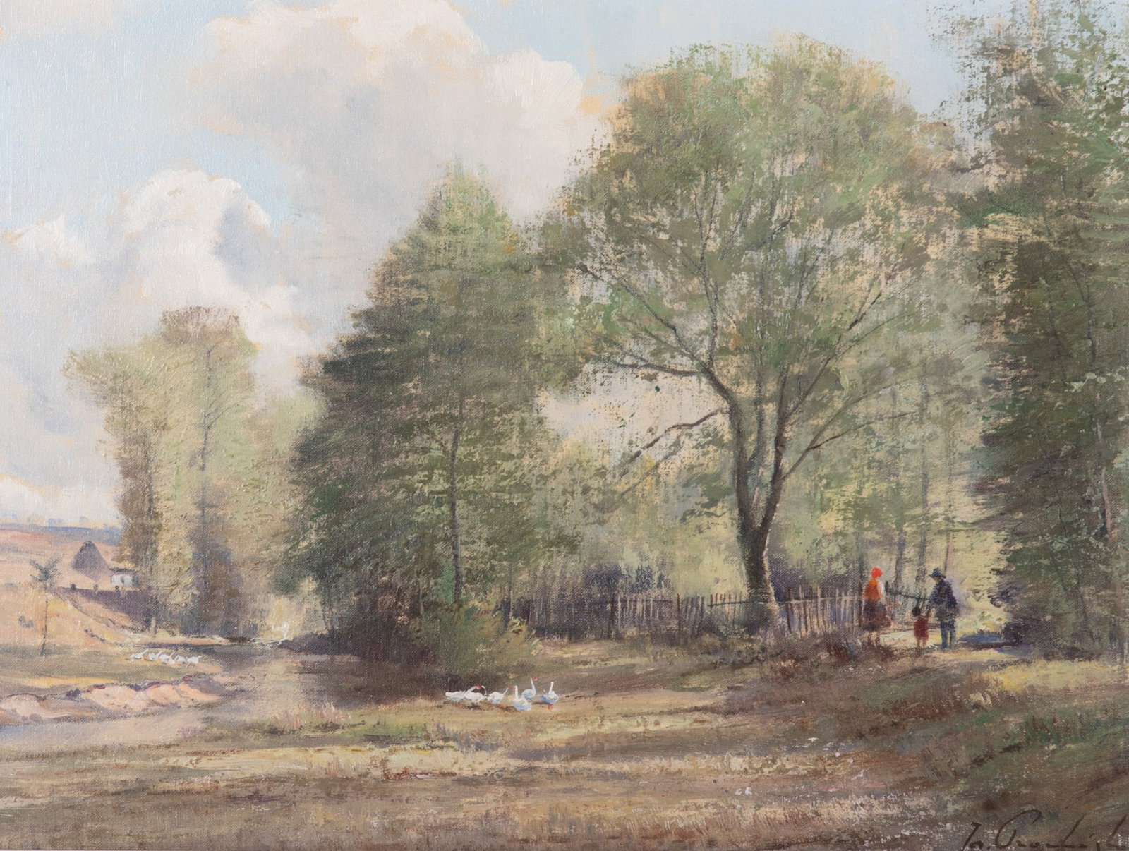 Josef Prochazka, Czech (1909-1984), Geese at the Tree Line, oil on canvas: Josef Prochazka Czech, (1909-1984) Geese at the Tree Line oil on canvas signed lower right, framed 11 1/2 x 15 1/2 inches; 17 1/2 x 21 1/4 inches (overall with frame)