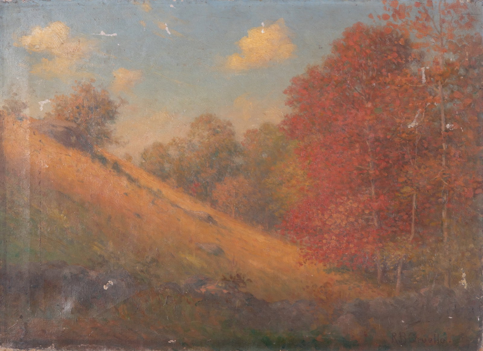 Richard Buckner Gruelle, American (1851-1914), Autumn Hill, oil on canvas, paint loss (1 of 5)