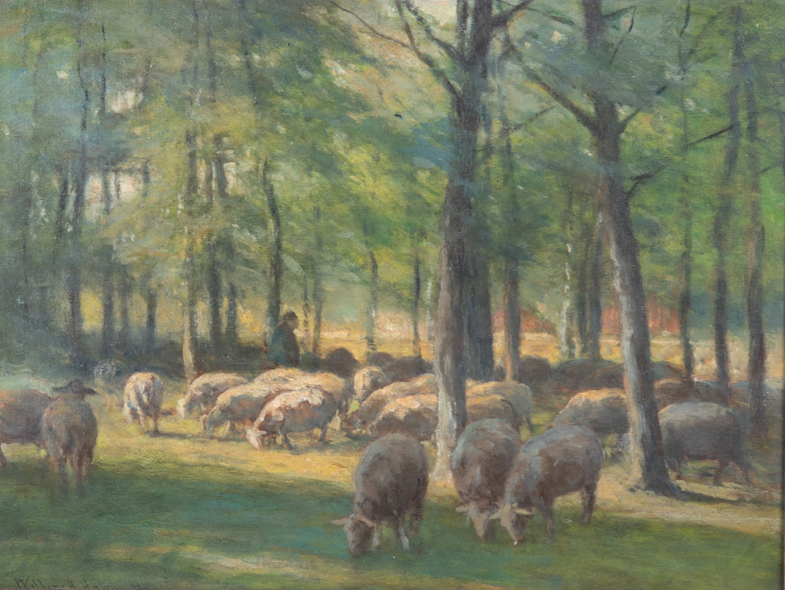 William Henry Howe, New York, Connecticut, Ohio (1846-1929), Grazing Sheep, oil on board (1 of 5)