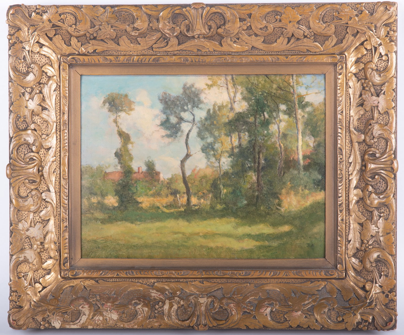 William Henry Howe, New York, Connecticut, Ohio (1846-1929), Bright Landscape, oil on board: William Henry Howe New York, Connecticut, Ohio, (1846-1929) Bright Landscape oil on board signed lower left, framed 10 x 13 3/8 inches; 17 3/4 x 21 1/8 inches (overall with frame)