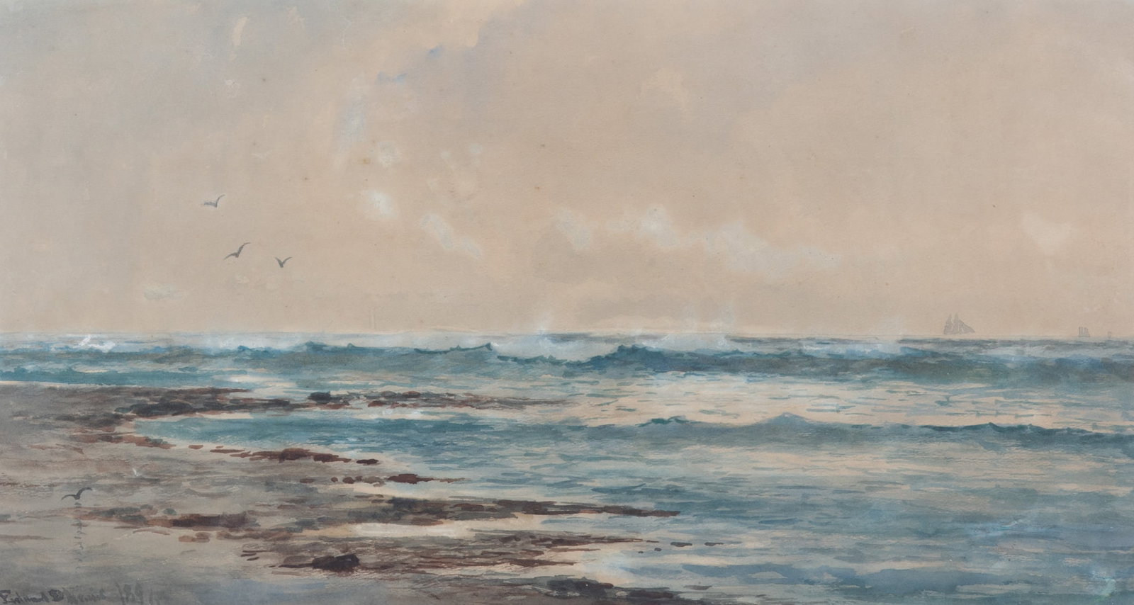 Edmund Darch Lewis, American (1835-1910), Seascape, 1896, watercolor (1 of 4)