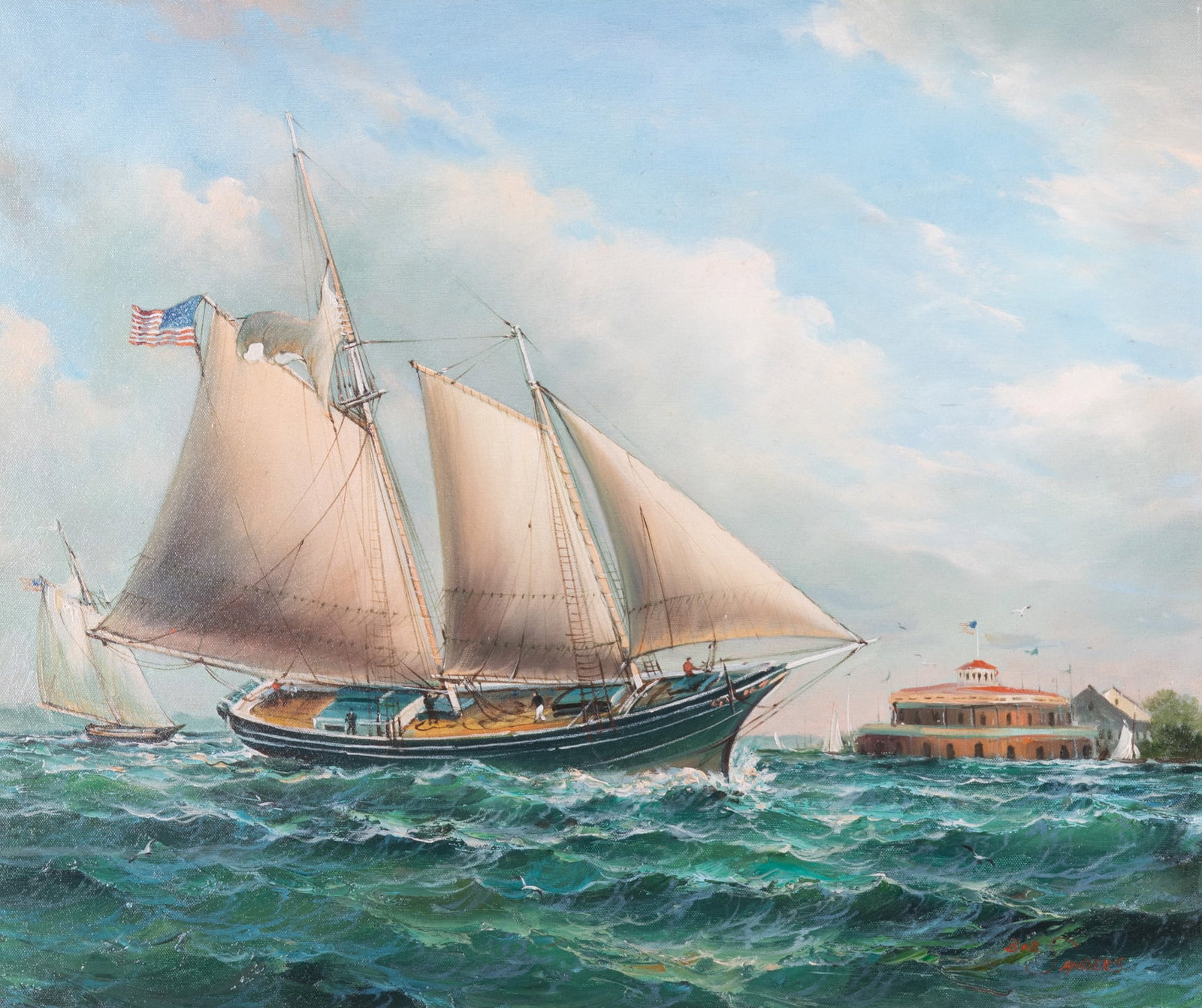 Bob Sanders, 20th Century, Sailboat in Choppy Water, oil on canvas (1 of 5)
