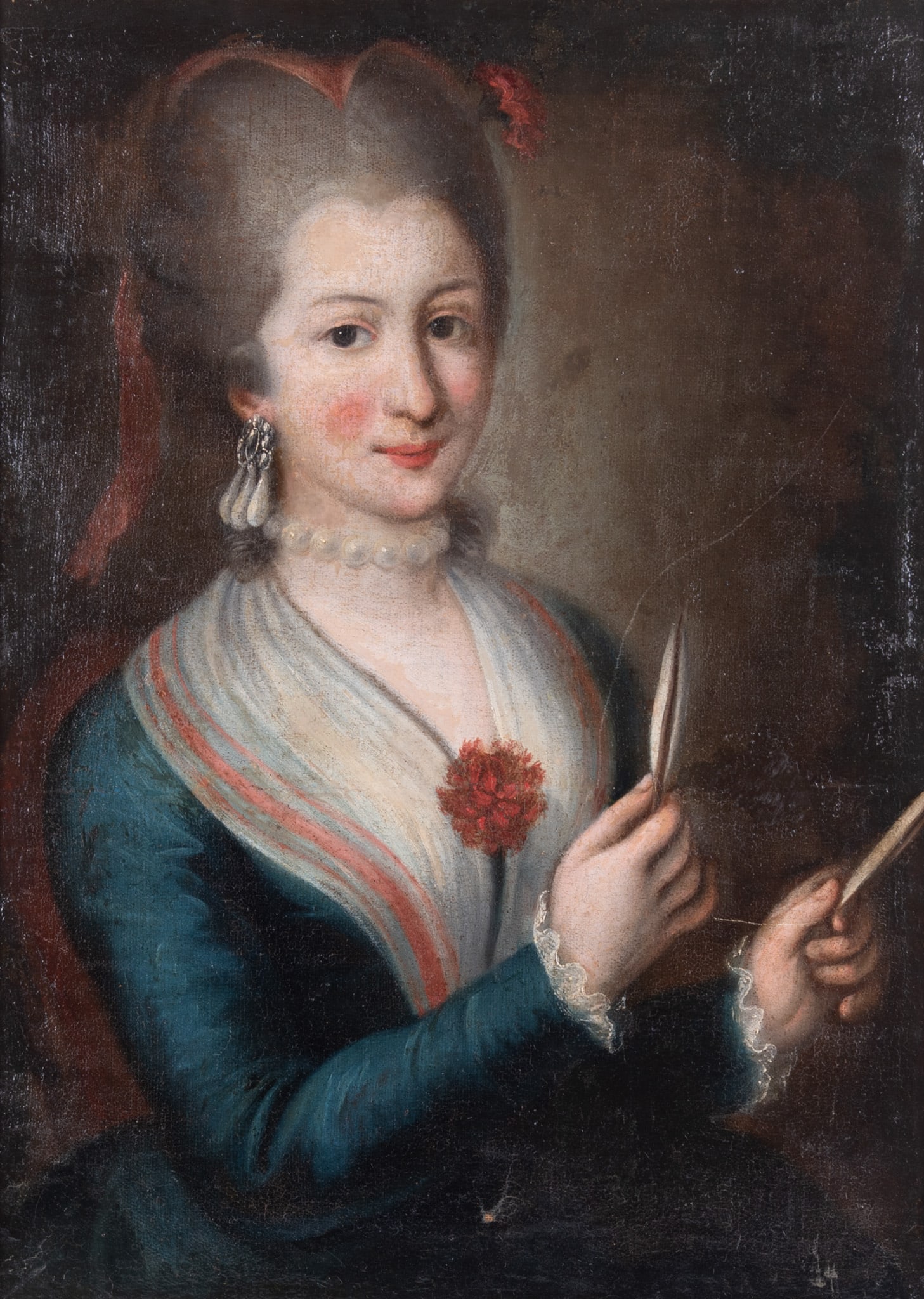 Artist Unknown, Continental School 18th Century, Portrait of a Woman Holding Knotting Shuttles, oil (1 of 5)