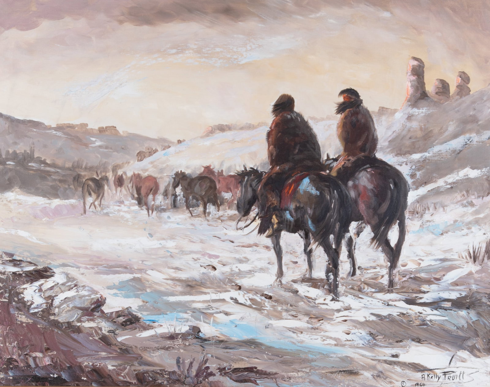A. Kelly Pruitt, Texas (1924-2009), Native Americans on Horseback, oil on canvas (1 of 4)