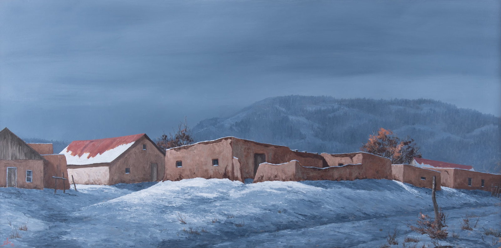 Betty Jean (Angelos) Sabo, Missouri / New Mexico (1928-2016), Pueblo Buildings at Night, oil on (1 of 5)