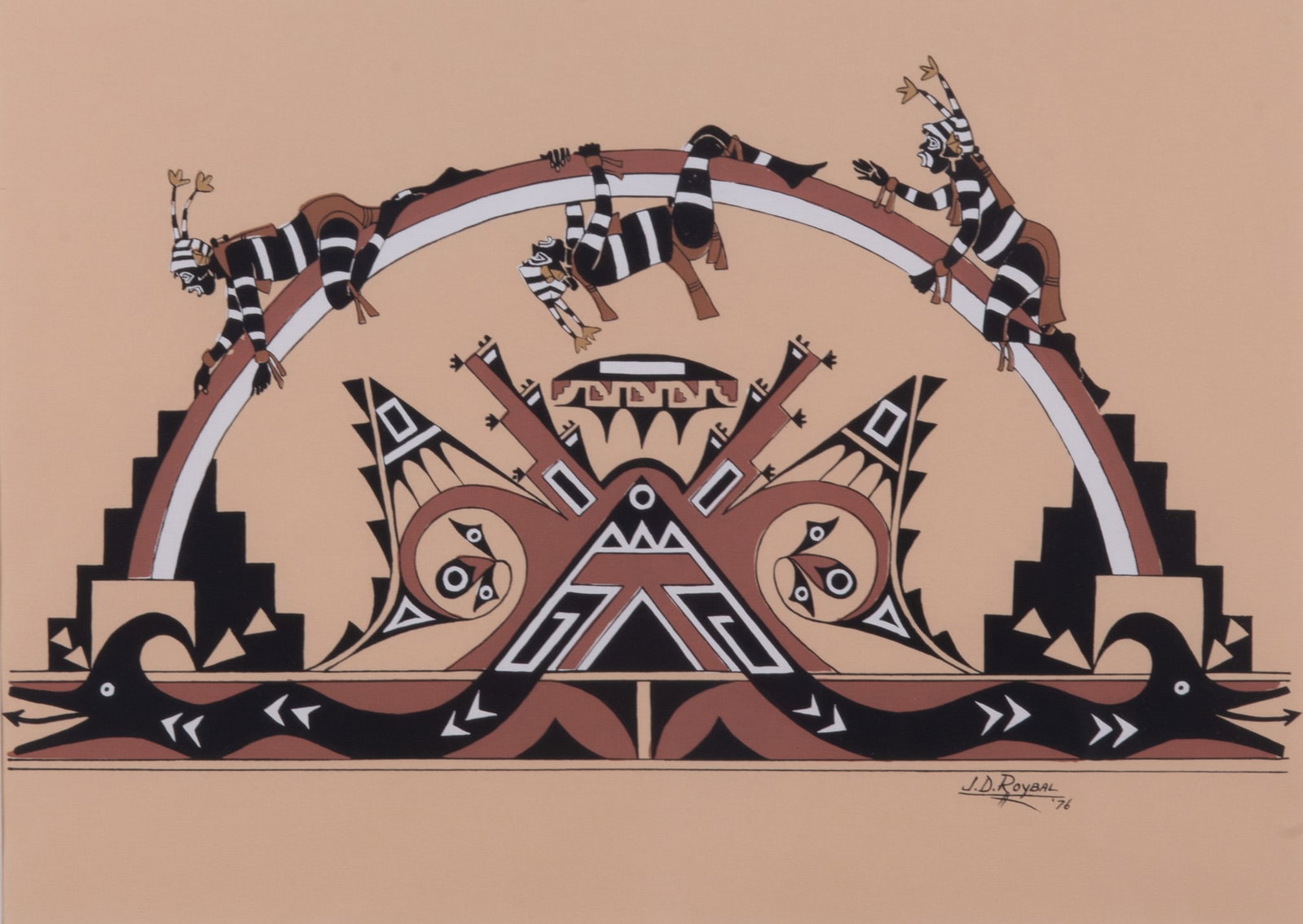 Jose D. Roybal, New Mexico (1922-1978), Untitled, 1976, gouache on paper: Jose D. Roybal New Mexico, (1922-1978) Untitled, 1976 gouache on paper signed and dated lower right, framed. 10 1/4 x 14 1/4 inhes (visible); 17 x 21 inches (overall with frame)