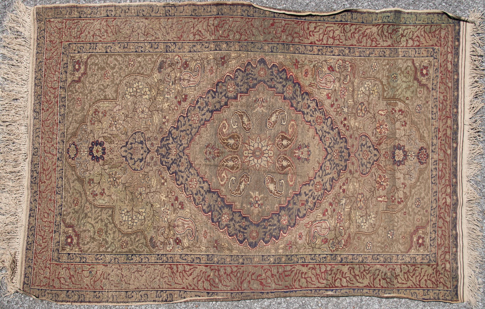 Handwoven Isfahan Wall Hanging: Handwoven Isfahan Wall Hanging Inlaid silk and silver with multi tiered lobed medallions and boteh designs on a floral filled field with flowering spandrels amid a red primary border and guard