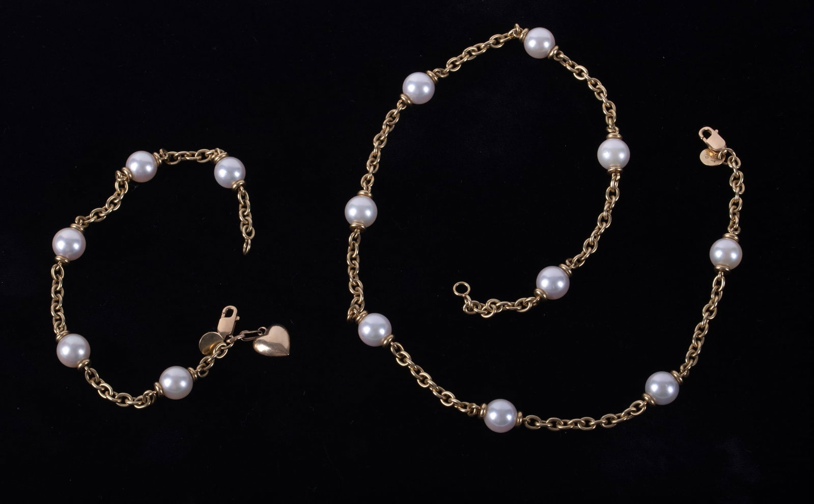18K Yellow Gold Chain/Cultured Pearl Necklace & Bracelet (1 of 2)