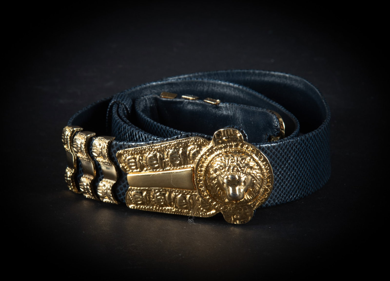 Judith Leiber Black Snakeskin Belt - Gold Tone Buckle (1 of 2)