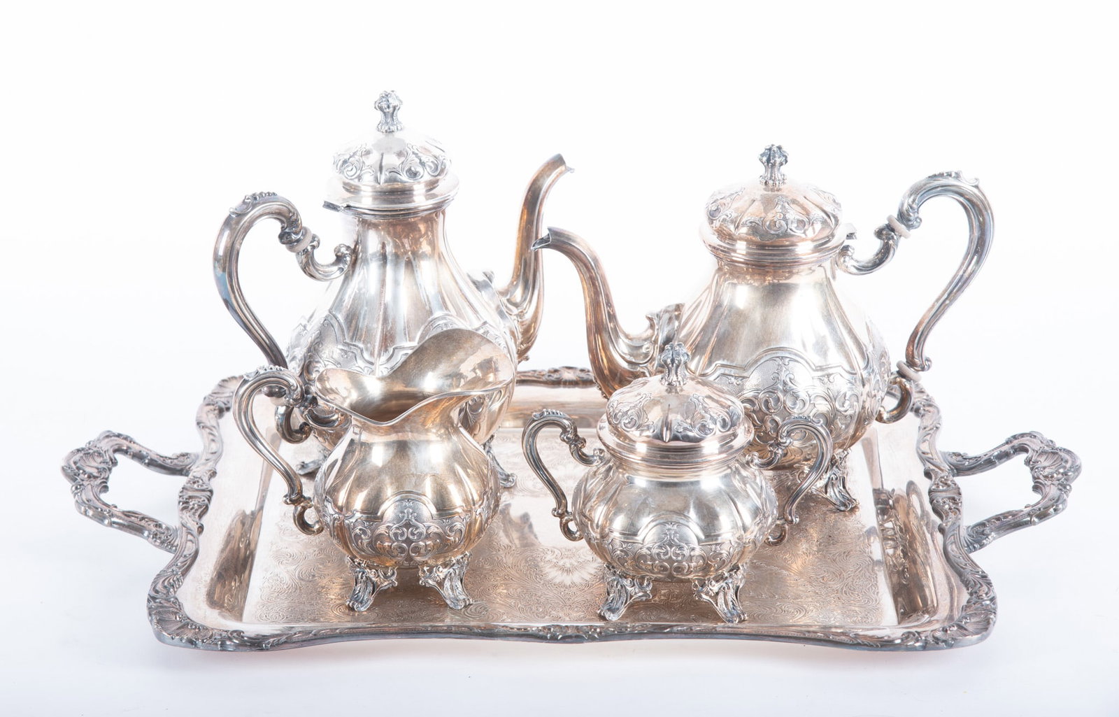 A Fine Continental 800 Silver Hand-Chased Coffee and Tea Service (1 of 4)