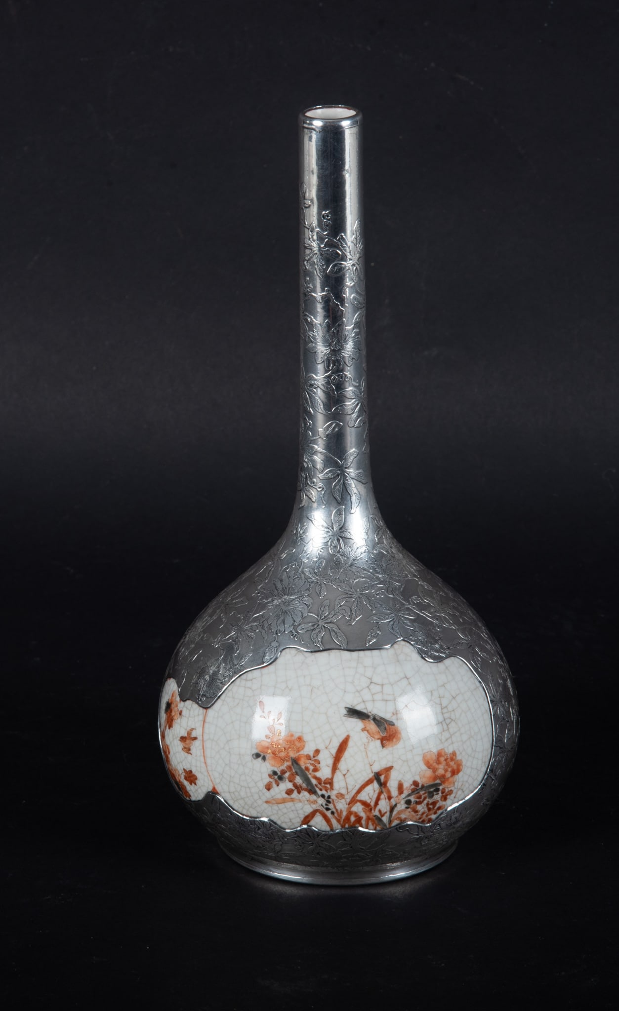 An Unusual Japanese Silver Overlay Kutani Vase (1 of 4)
