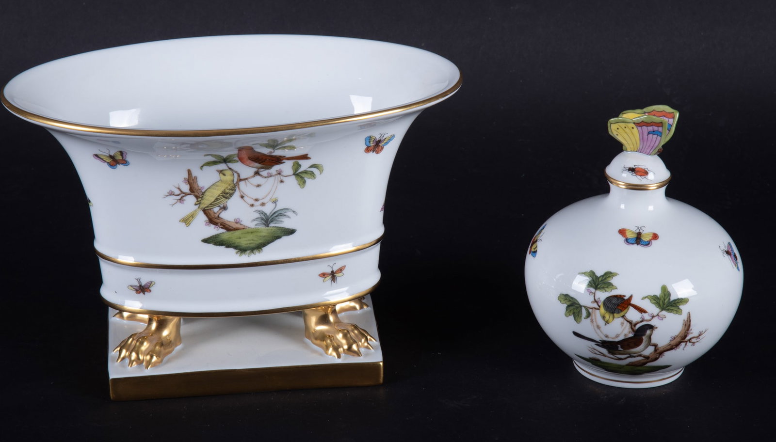 Herend Rothschild Claw Footed Jardiniere and Perfume Bottle (1 of 4)