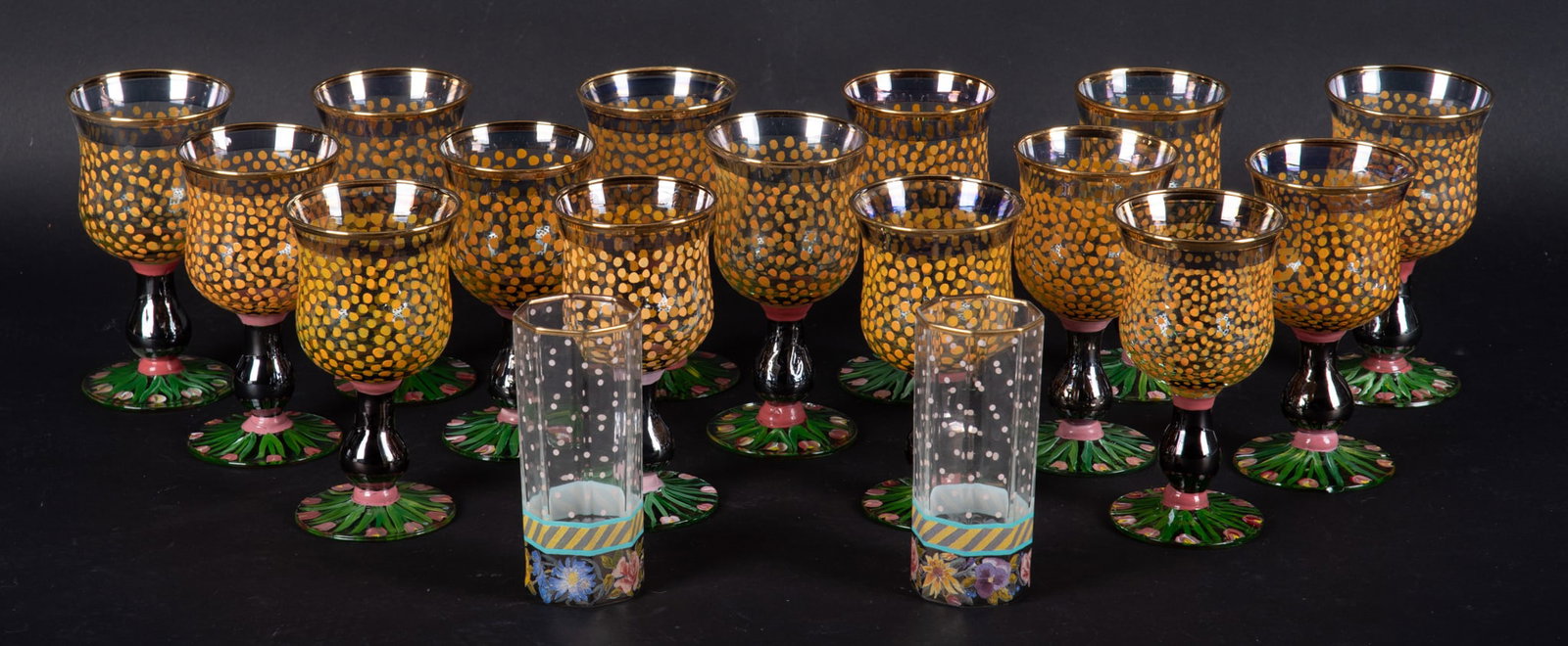 Seventeen Mackenzie Childs Circus Pattern Hand-Painted Goblets (1 of 4)