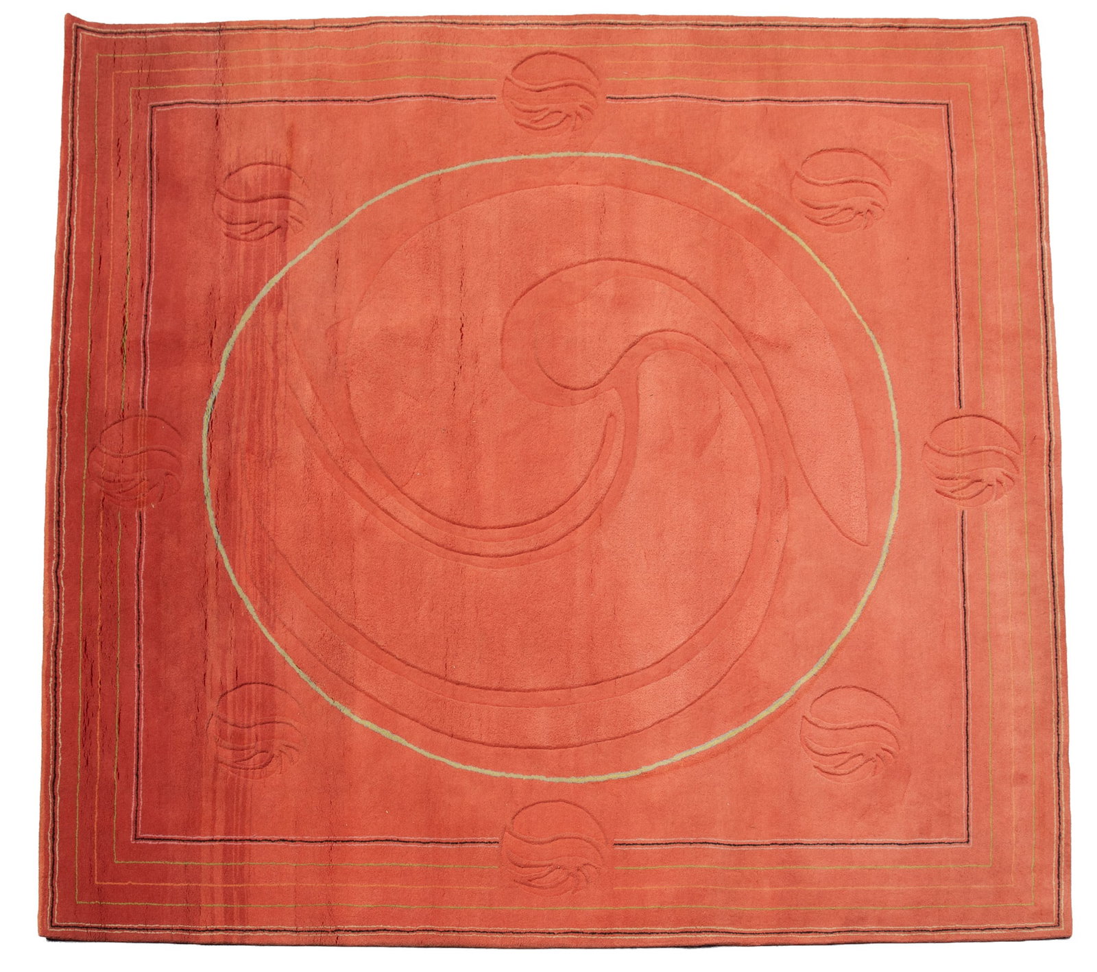 Jack Youngerman, American (1926-2020), Red Yantra, 1988, wool tapestry: Jack Youngerman American, (1926-2020) Red Yantra, 1988 wool tapestry label verso with title, date, and artist. 107 x 107 inches
