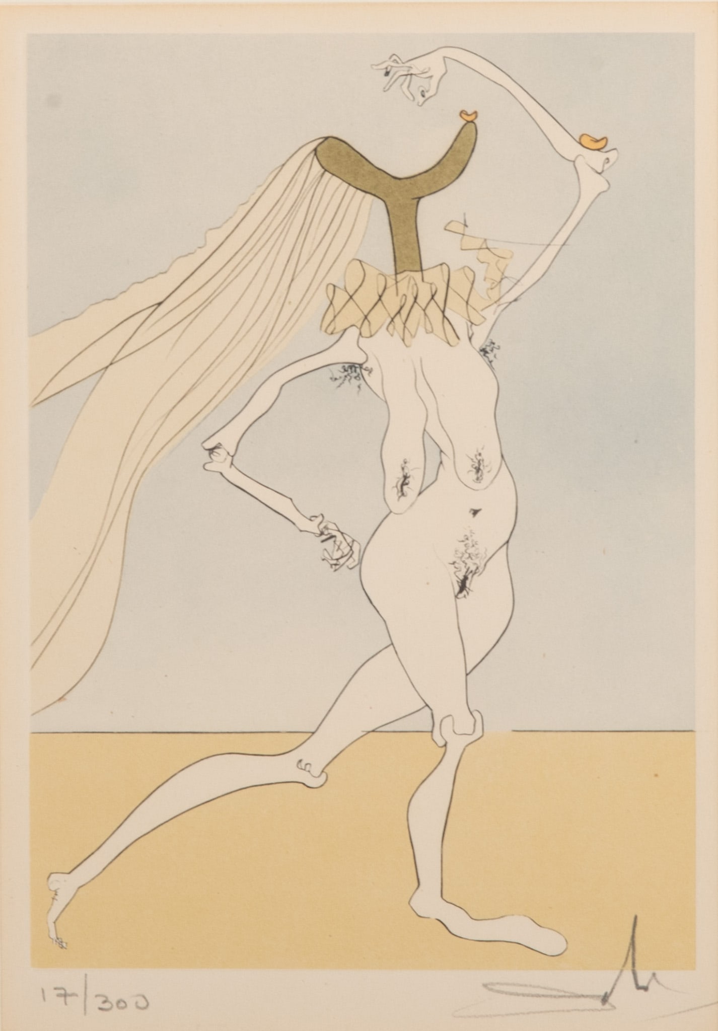 Salvador Dali, Spanish (1904-1989), Nu aux Violettes, color etching, ed. 17/300: Salvador Dali Spanish, (1904-1989) Nu aux Violettes color etching, ed. 17/300 signed and numbered in pencil lower margin, framed. 8 x 5 3/4 inches; 17 x 14 1/2 inches (overall with frame)