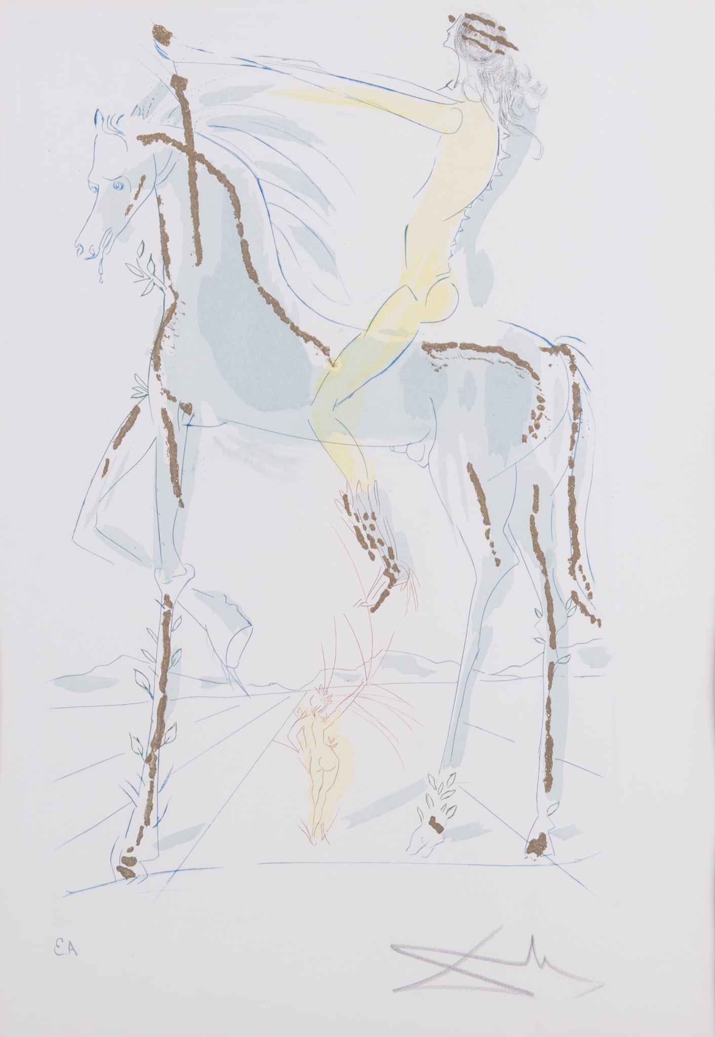 Salvador Dali, Spanish (1904-1989), The Beloved is as Fair as a Company of horses. From: Song of: Salvador Dali Spanish, (1904-1989) The Beloved is as Fair as a Company of horses. From: Song of Songs, 1971 color etching, ed. E. A. signed and notated in pencil lower margin, framed. Plate: 15 5/8 x 