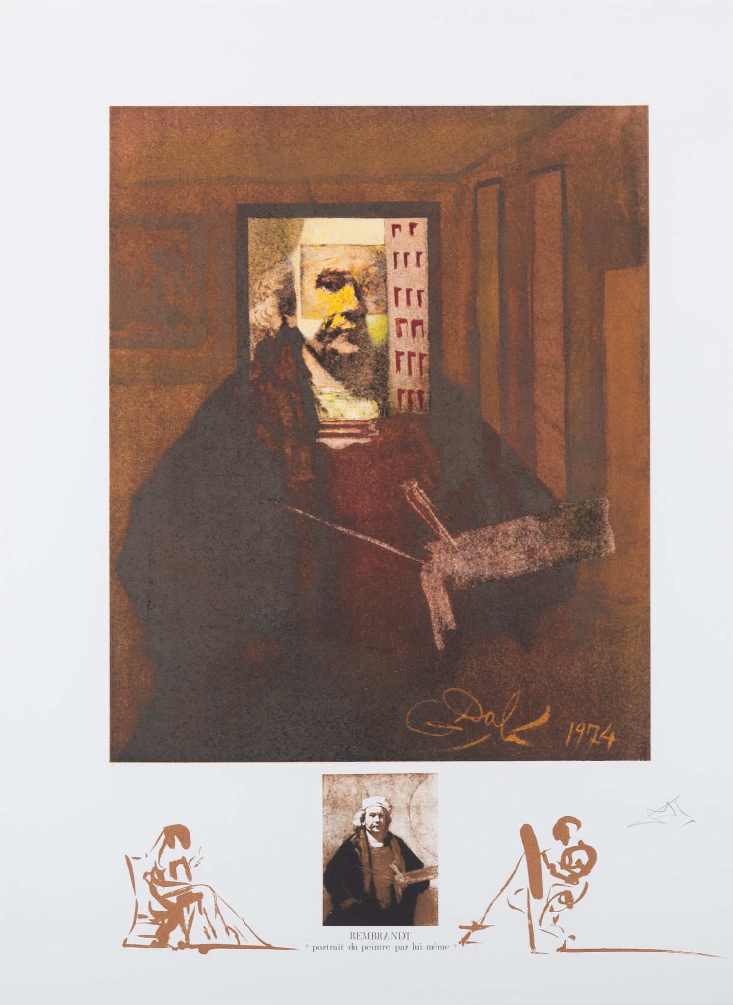 Salvador Dali, Spanish (1904-1989), Changes in Great Masterpieces, Rembrandt, "Portrait du peintre: Salvador Dali Spanish, (1904-1989) Changes in Great Masterpieces, Rembrandt, "Portrait du peintre par lui-meme" color lithograph on Rives BFK paper, ed. 105/150 signed and numbered in pencil in the lo