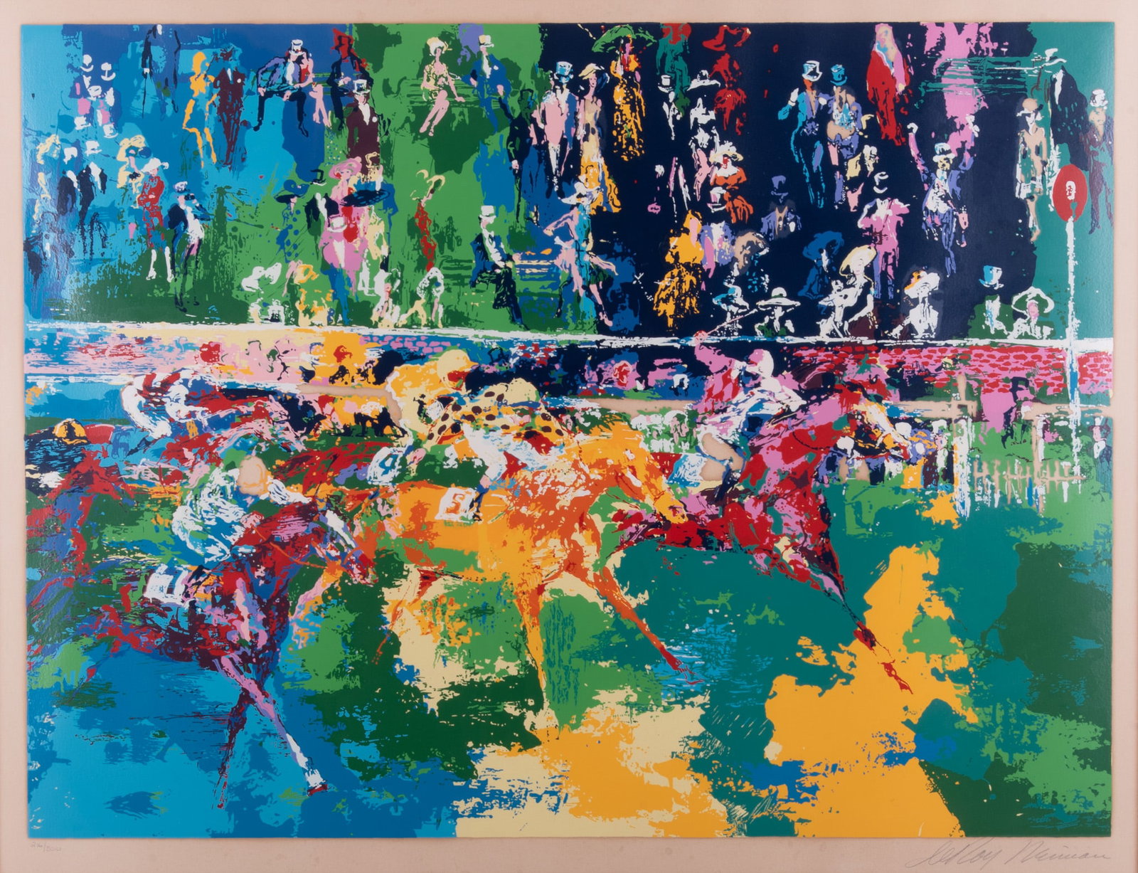 LeRoy Neiman, New York (1921-2012), Ascot Finish, 1974, serigraph on paper, ed. 216/300: LeRoy Neiman New York, (1921-2012) Ascot Finish, 1974 serigraph on paper, ed. 216/300 signed and numbered in pencil, framed. Label verso: Meredith Long & Company 26 x 34 inches; 35 x 43 inches (overa