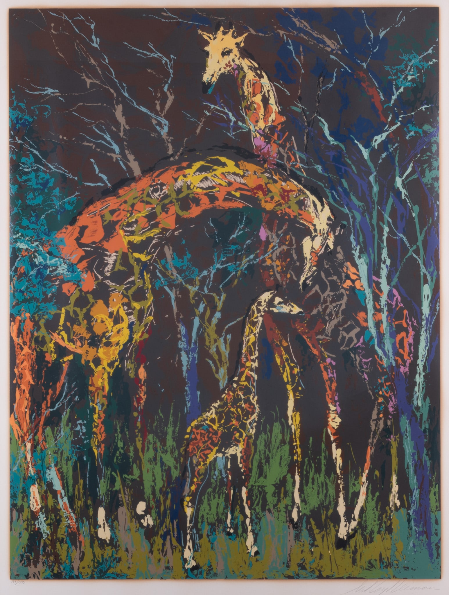 LeRoy Neiman, New York (1921-2012), Giraffe Family, 1977, serigraph on paper, ed. 199/300: LeRoy Neiman New York, (1921-2012) Giraffe Family, 1977 serigraph on paper, ed. 199/300 signed and numbered in pencil on the mount, framed. 36 x 24 inches; 47 x 36 inches (overall with frame)
