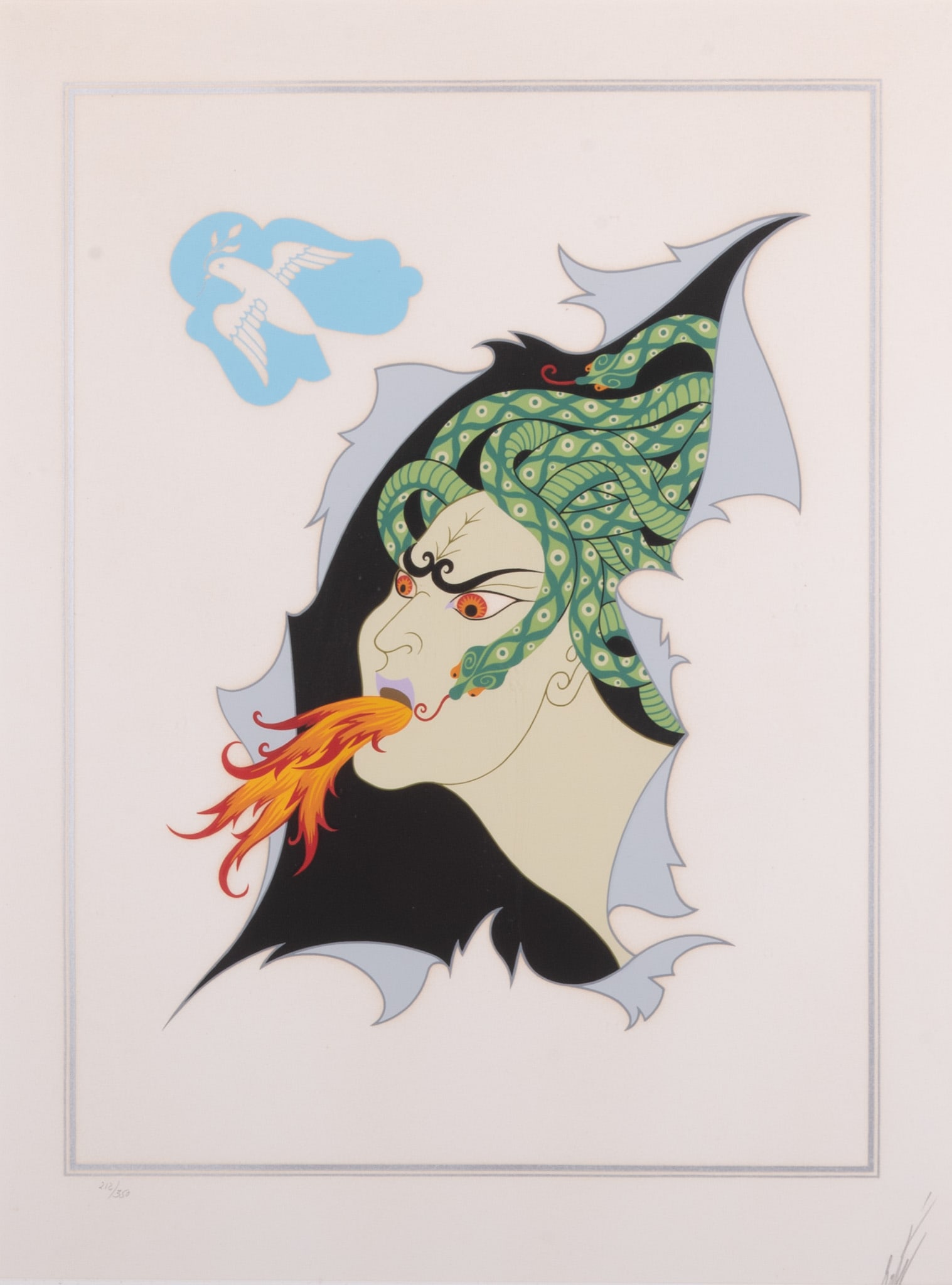 Romain de Tirtoff Erte, Russian/French (1892-1990), Anger, from the Seven Deadly Sins, 1983,: Romain de Tirtoff Erte Russian/French, (1892-1990) Anger, from the Seven Deadly Sins, 1983 screenprint in colors on wove paper, ed. 212/350 signed and numbered in pencil, framed. 23 x 17 inches (visib