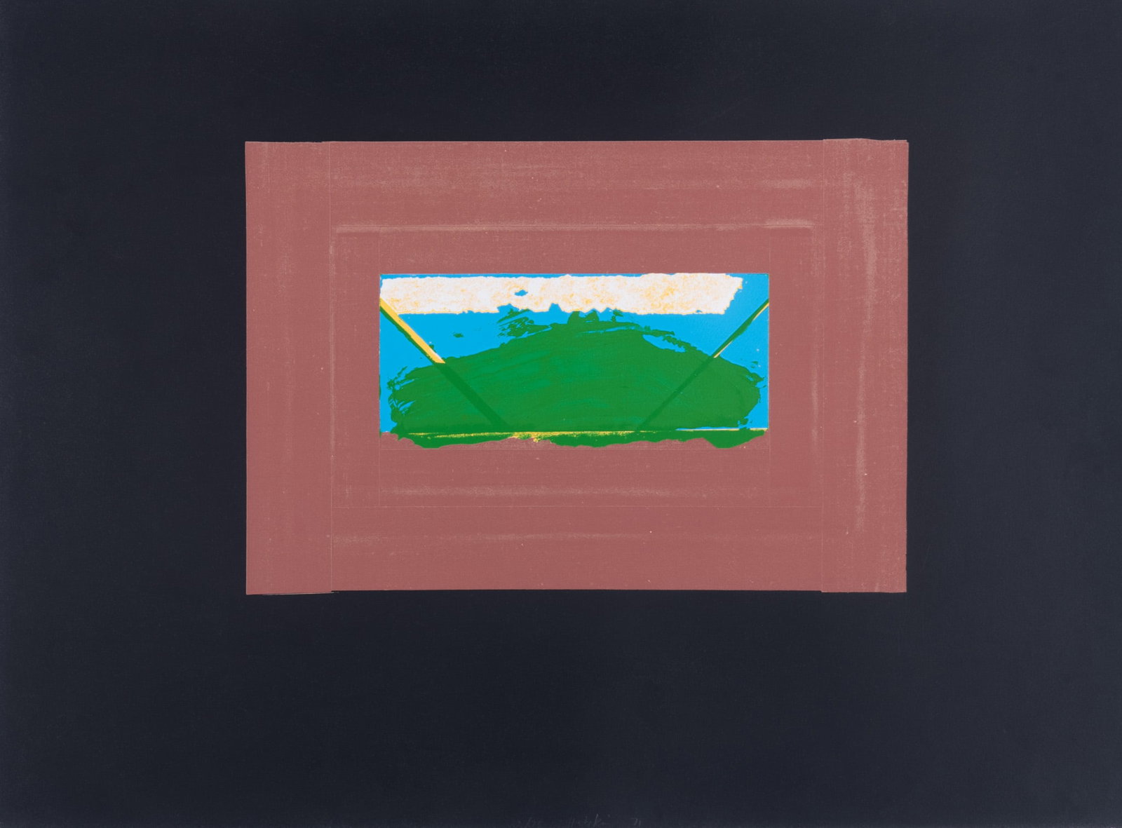 Howard Hodgkin, English (1932-2017), Indian View K, from Indian Views, 1971, screenprint, ed. 2/75: Howard Hodgkin English, (1932-2017) Indian View K, from Indian Views, 1971 screenprint, ed. 2/75 signed, dated, and numbered in pencil lower margin, unframed. printed by Kelpra Studio 25 x 33 inches (